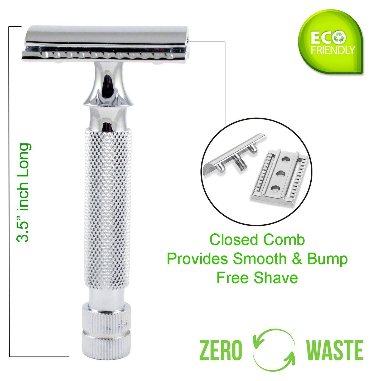 Safety Razors for Men Double Edge Safety Razor for Shaving - Razors for Men Reusable Stainless Steel Manual Cut Throat Single Blade Razor Navajas Para Barbero- 5 Shaving Blades By Krisp Beauty