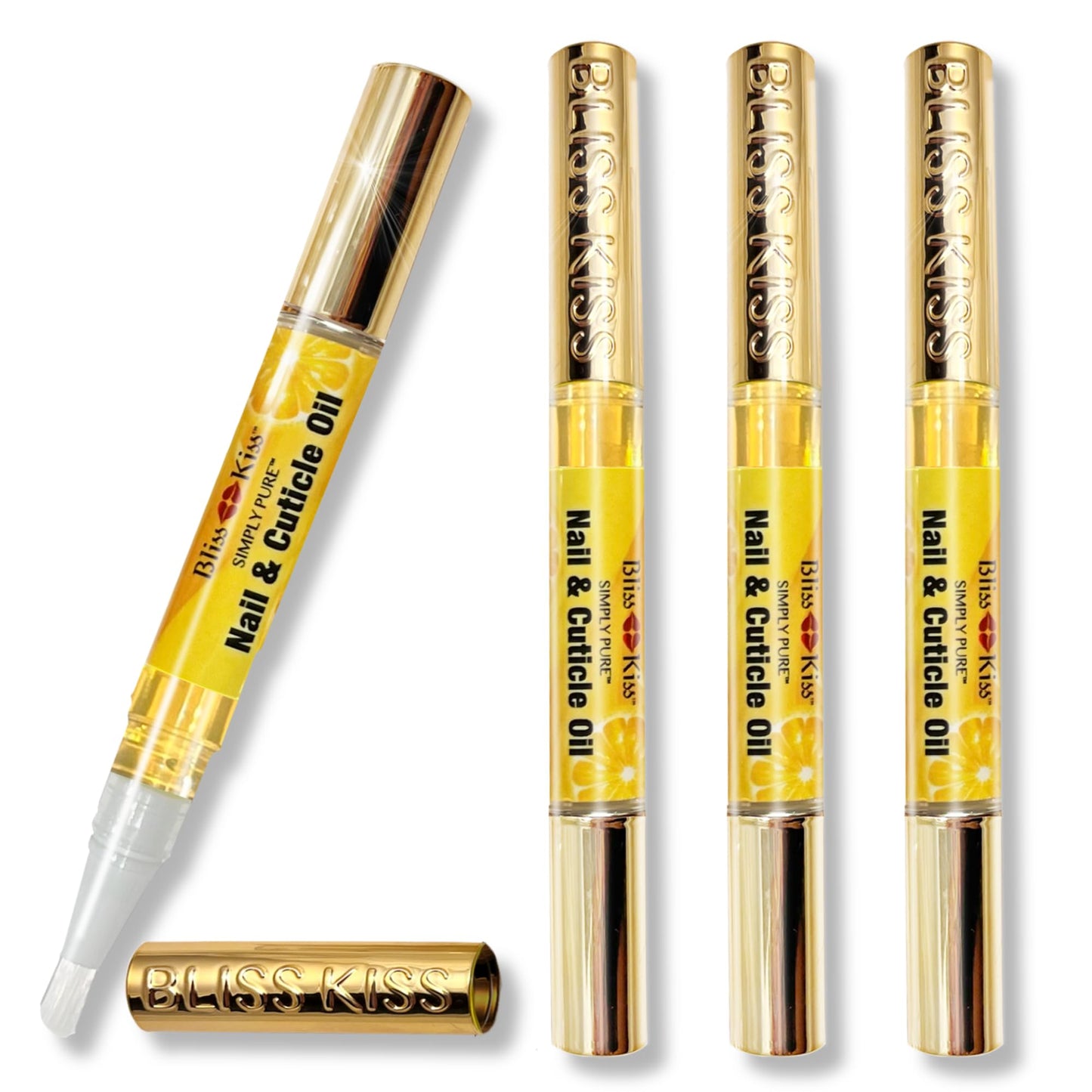 Bliss Kiss | Crisp Fragrance 4 Nail Oil Cuticle Pens w/Vitamin E & Jojoba⏤Nail Strengthener Nail Growth Treatment for Brittle Peeling Breaking Thin Nails
