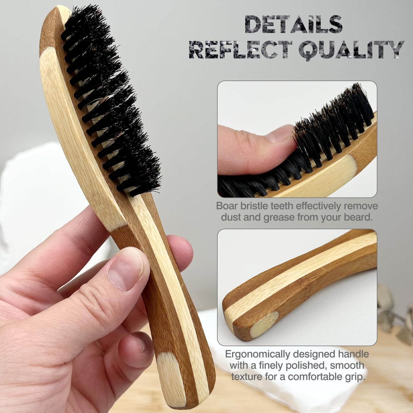 Beard Brush for Men – Ergonomic Curved Design for Beard & Mustache Grooming and Styling – Promotes Beard Growth – Portable and Travel-Friendly