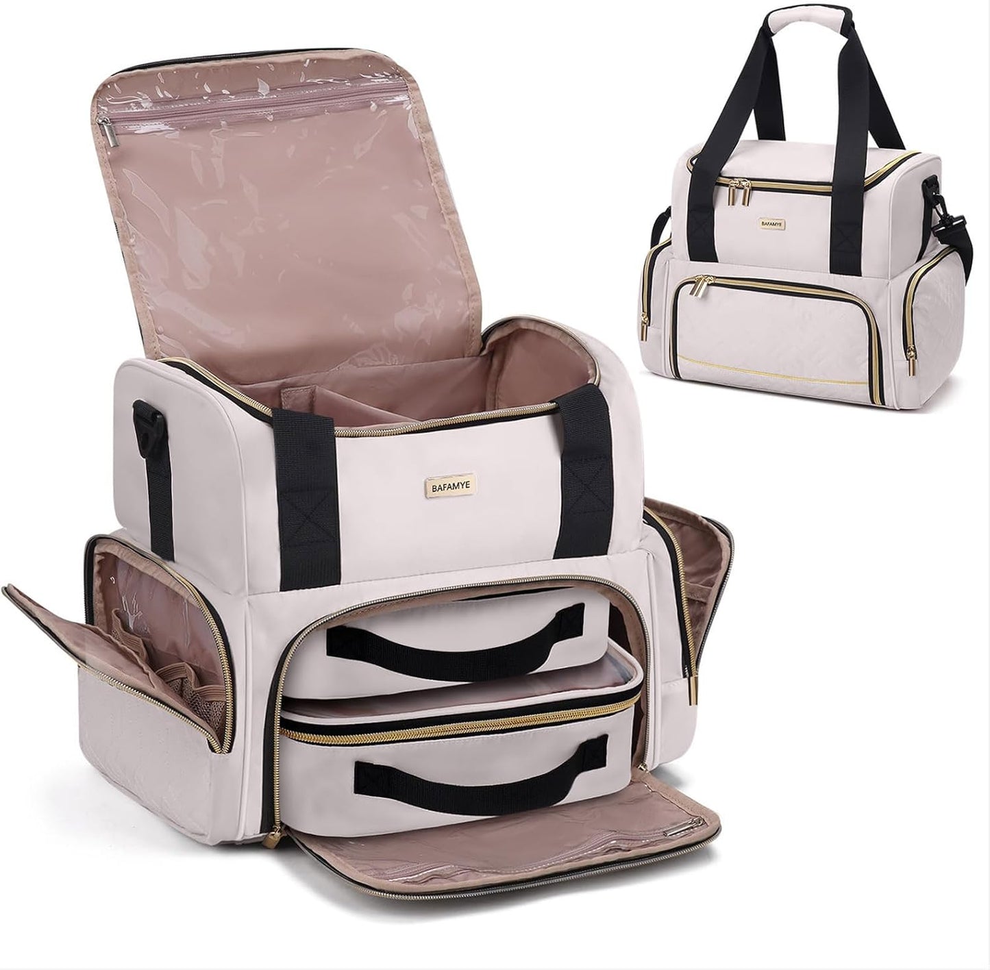 Large Makeup Cosmetic Bag - Double Layer Travel Organizer with 2 Removable Cases | Stylish Toiletry Bag for Women