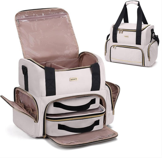Large Makeup Cosmetic Bag - Double Layer Travel Organizer with 2 Removable Cases | Stylish Toiletry Bag for Women