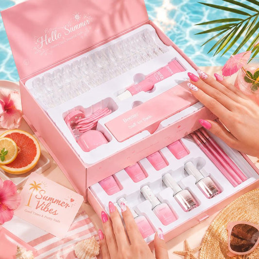 Beetles Tipex Lite Heart Cutout Nail Kit, Pre-Built Apex Almond & Stiletto Medium Nail Tips 192pcs, Gel Nail Starter Set with UV Lamp, Base & Top Coat, Glue Gel, 6 Colors for DIY Art
