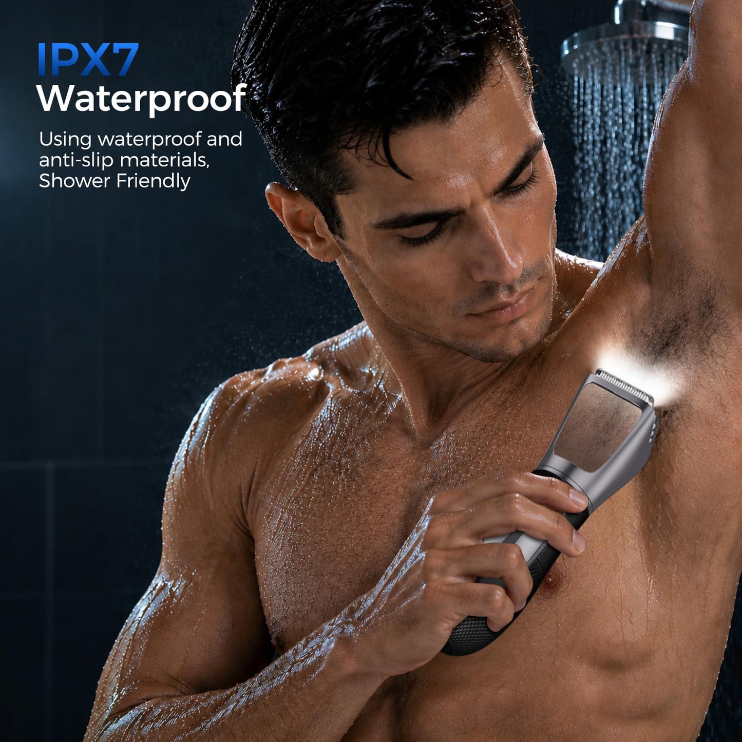 NIPOO Bikini Trimmer for Men, 2 in 1 Electric Razors Shaver, IPX7 Waterproof Body Hair Trimmer with Mirror, LED Light & Display, Painless Pubic Hair Removal, Silver