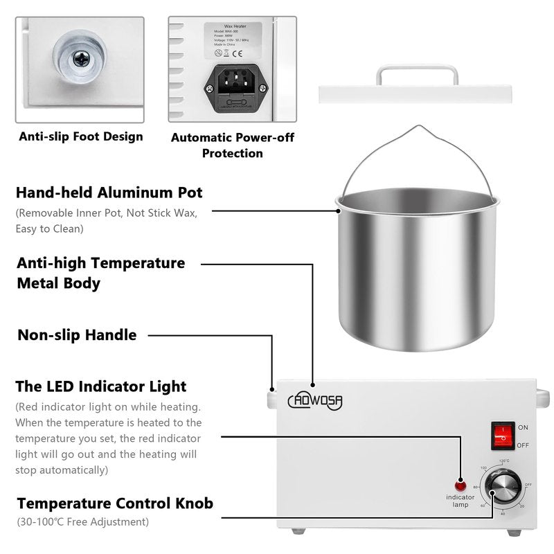 Single Wax Warmer Professional 3L Electric Wax Heater Machine Hold 5.5 Lbs for Hair Removal, Large Waxing Pot Paraffin Facial Skin Body SPA Salon Equipment with 100 Sticks