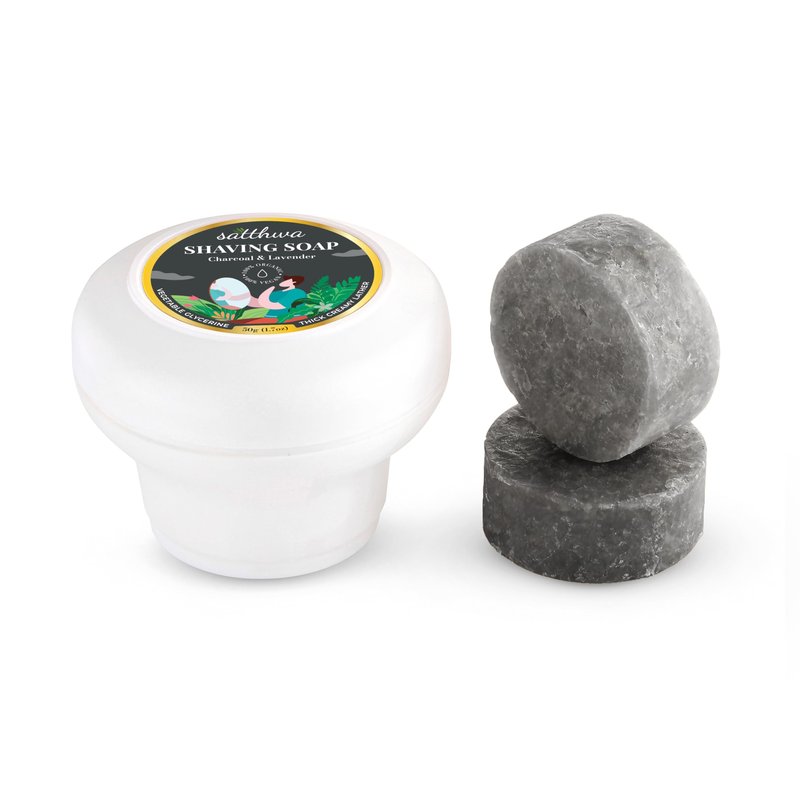 Satthwa Organic Shaving Soap Puck infused with Charcoal & Lavender | Create the Perfect Lather | Excellent for Silky Smooth Shaves | Cleansing & Nourishing, For Men & Women - 50gx2 (1.7oz x2)