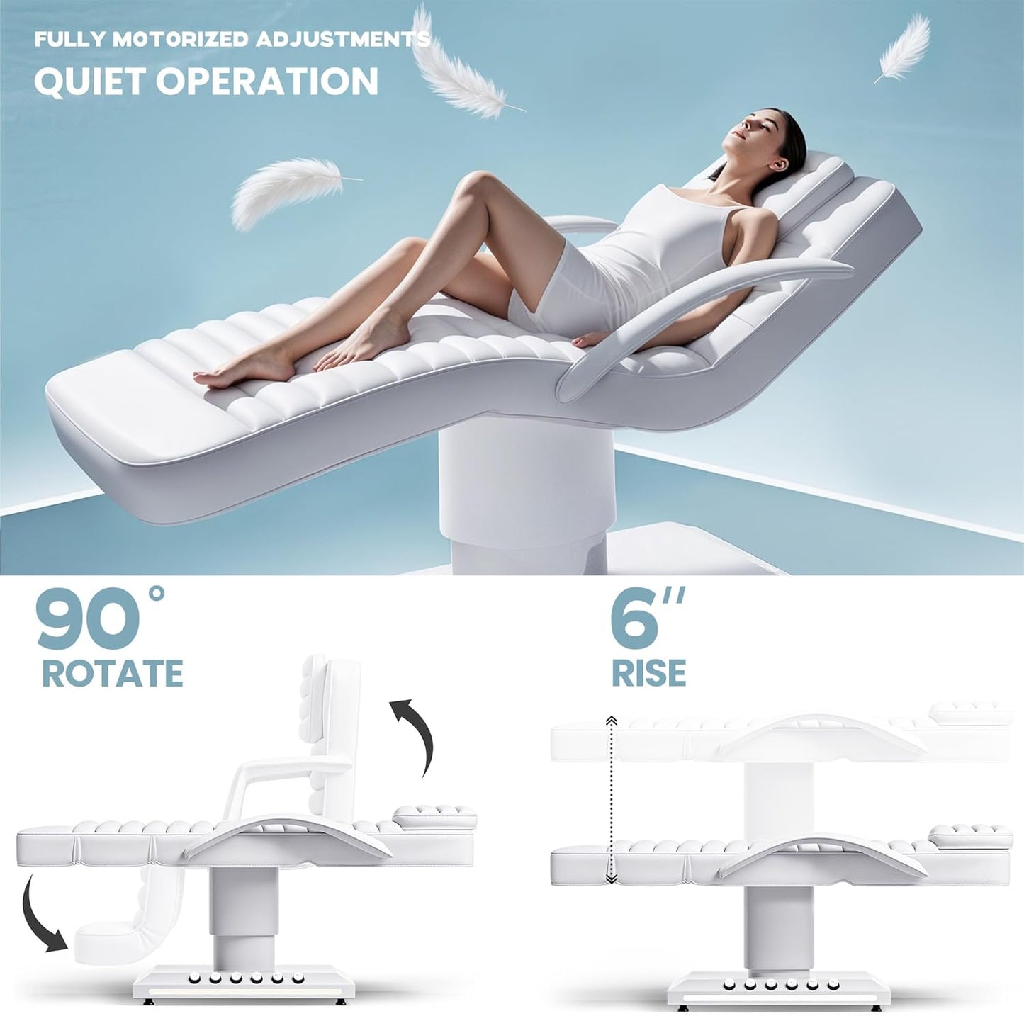 Electric Massage Table - Adjustable Facial Bed with LED Light | Removable Headrest & Armrest, 90° Back & Leg Adjustment (White)