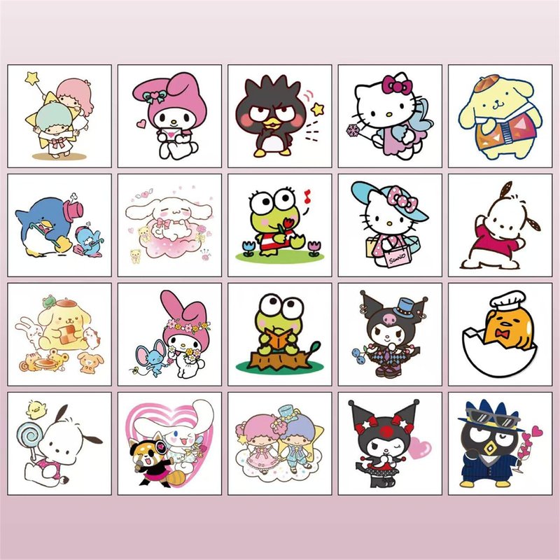 Sanrio Temporary Tattoos for Kids - 20 Cute Cartoon Character Stickers | Waterproof Non-Toxic Body Art for Parties