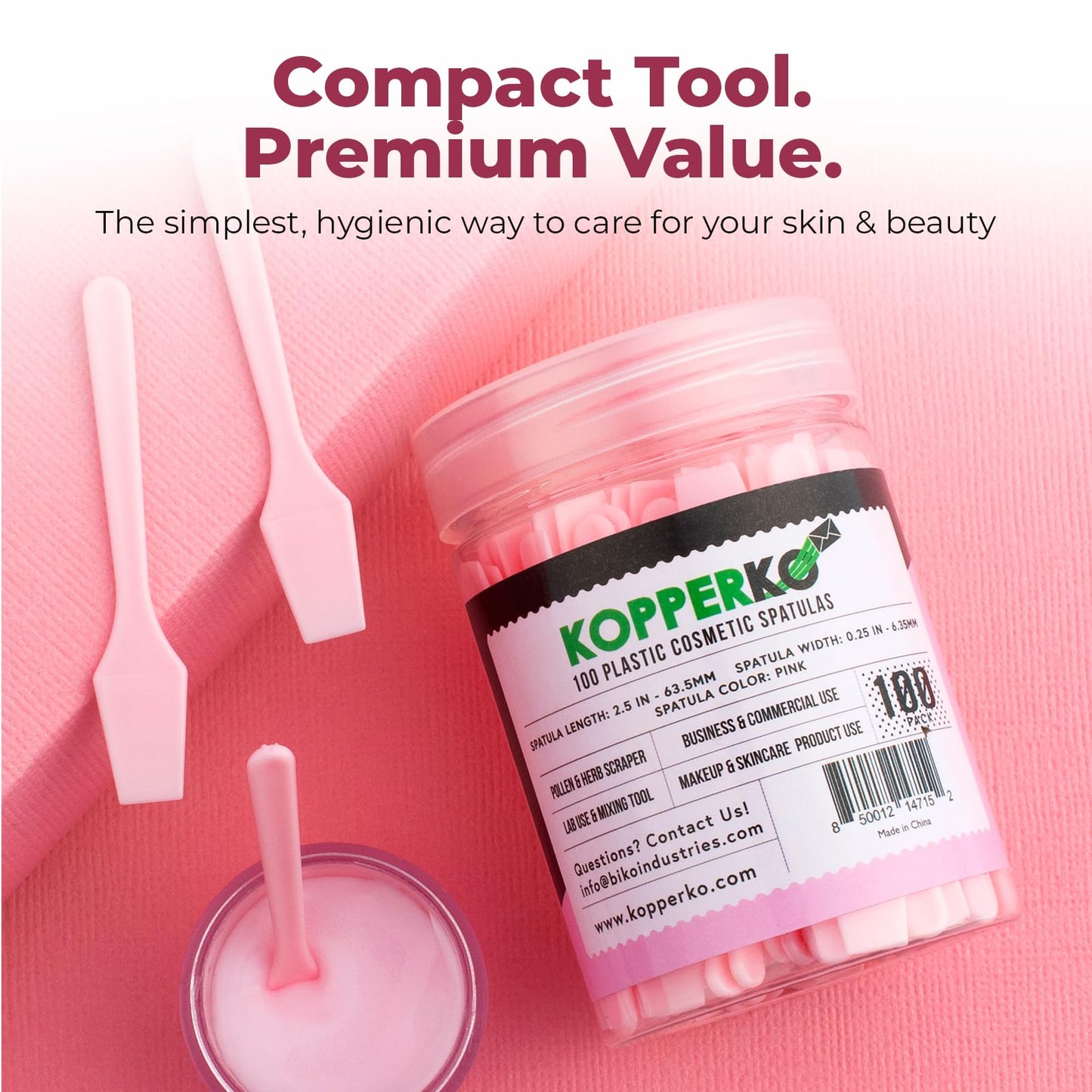 Kopperko Cosmetic Spatulas (2.5”, 100 Pack) - Small Plastic Spatula for Cosmetics, Creams & Crafts | Essential Esthetician Supplies | Makeup Spatula or Multipurpose Mini Applicator for Skincare | Pink