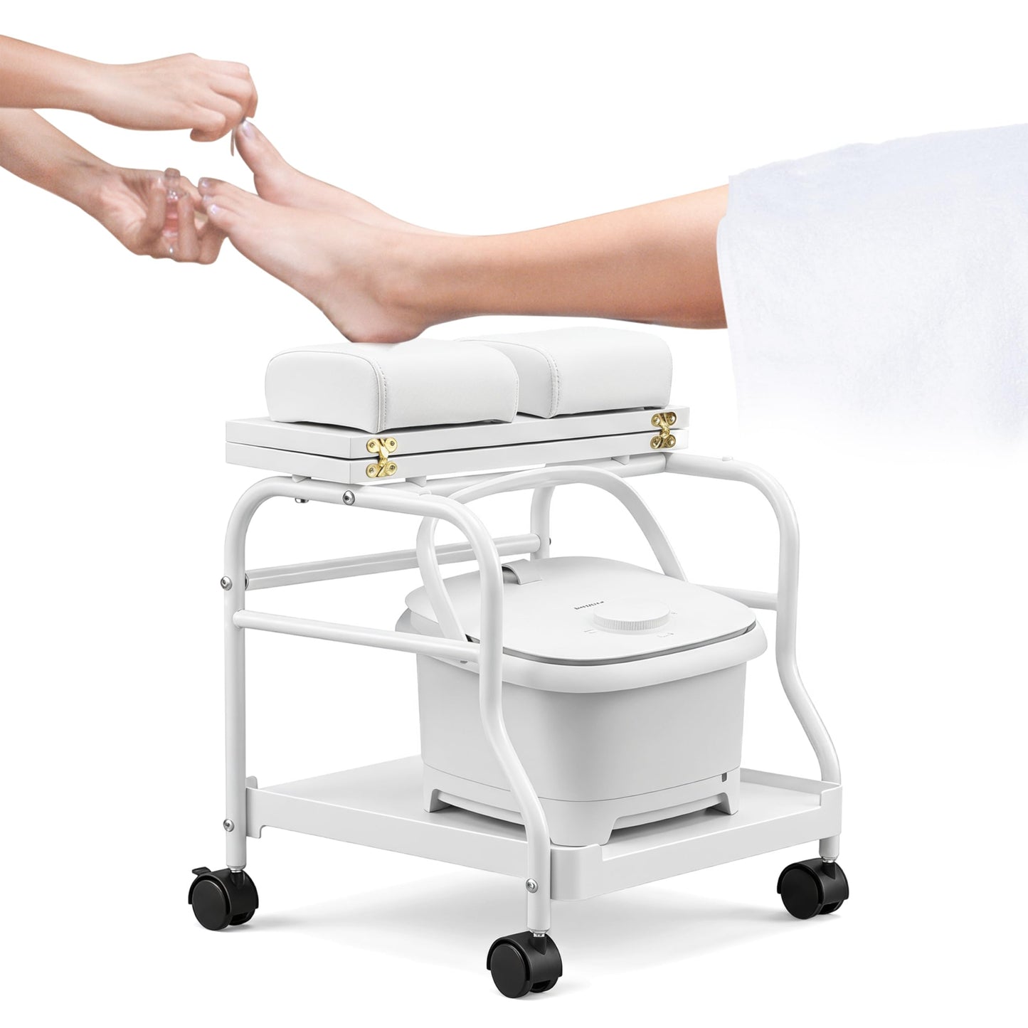 Beauty Salon Nail Or Foot Bath Spa Portable Esthetician Trolley Cart for Foot Rest Pedicure Manicure Funiture Massage Table Salon Supplies 2 Way Use 3 Color Option Elitzia (White)