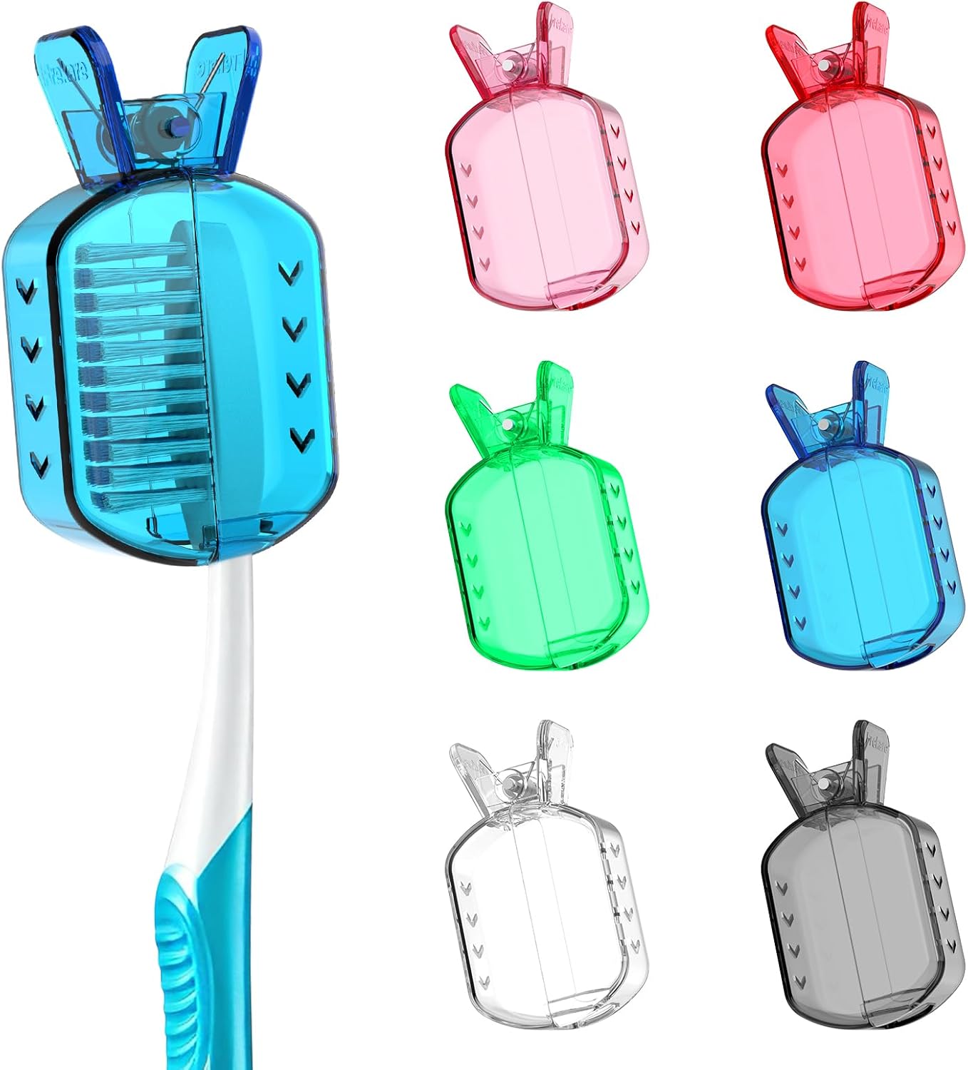 Toothbrush Covers - Clip-On Protector for Manual & Electric Brushes | 6 Count, Transparent