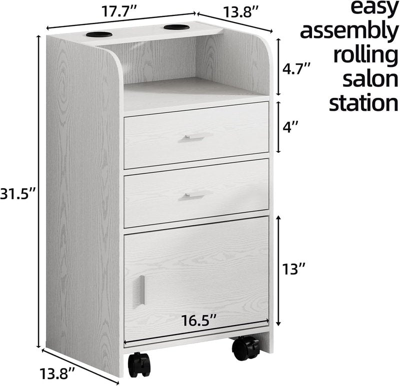 Salon Station for Hair Stylists - Mobile Organizer Trolley Cart with Wheels | White Beauty Barber Station