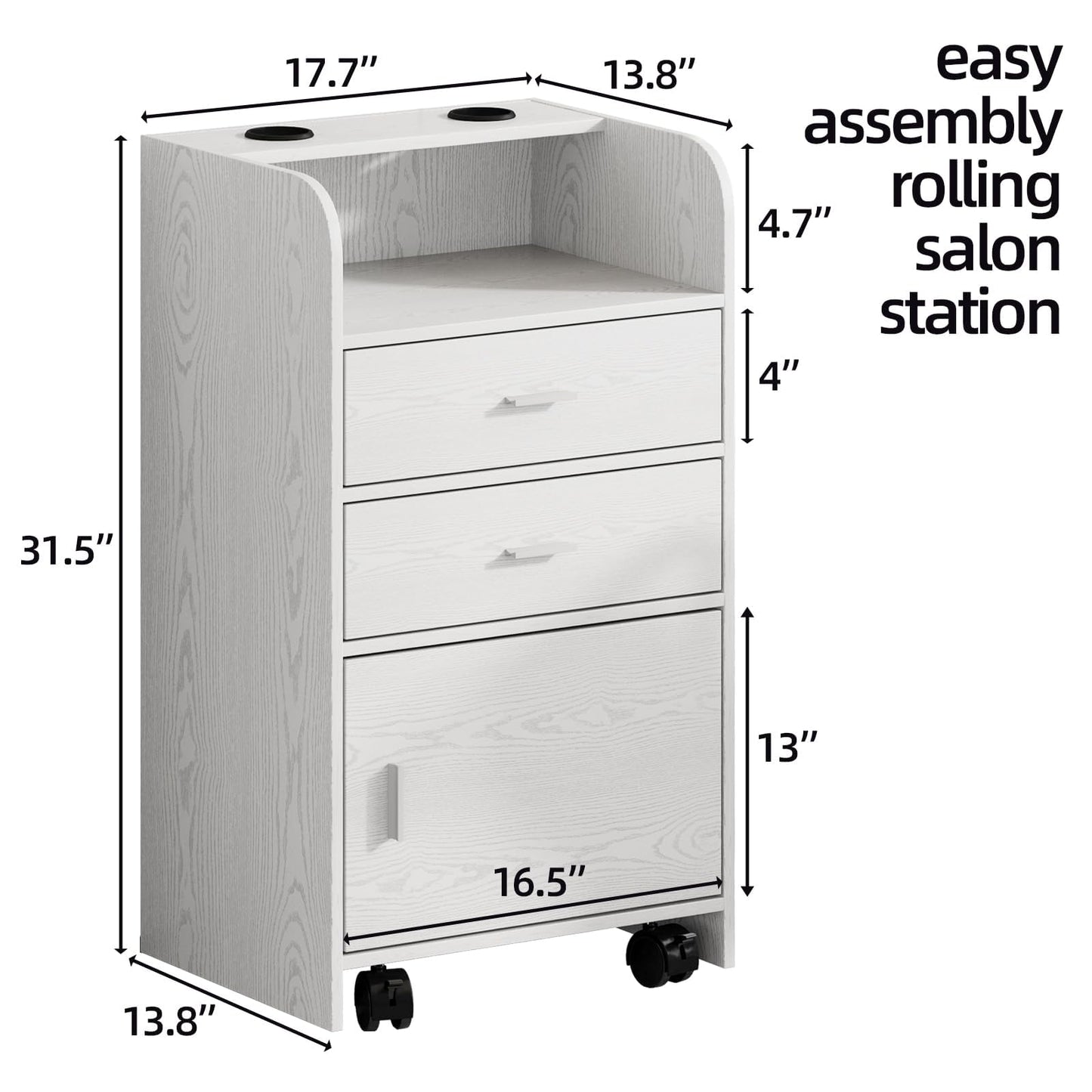 4ever2buy Salon Station for Hair Stylist, White Beauty Barber Station, Salon Trolley Cart with Wheels, Mobile Organizer for Salon, Spa, Barbershop, Nail & Beauty Tools, White