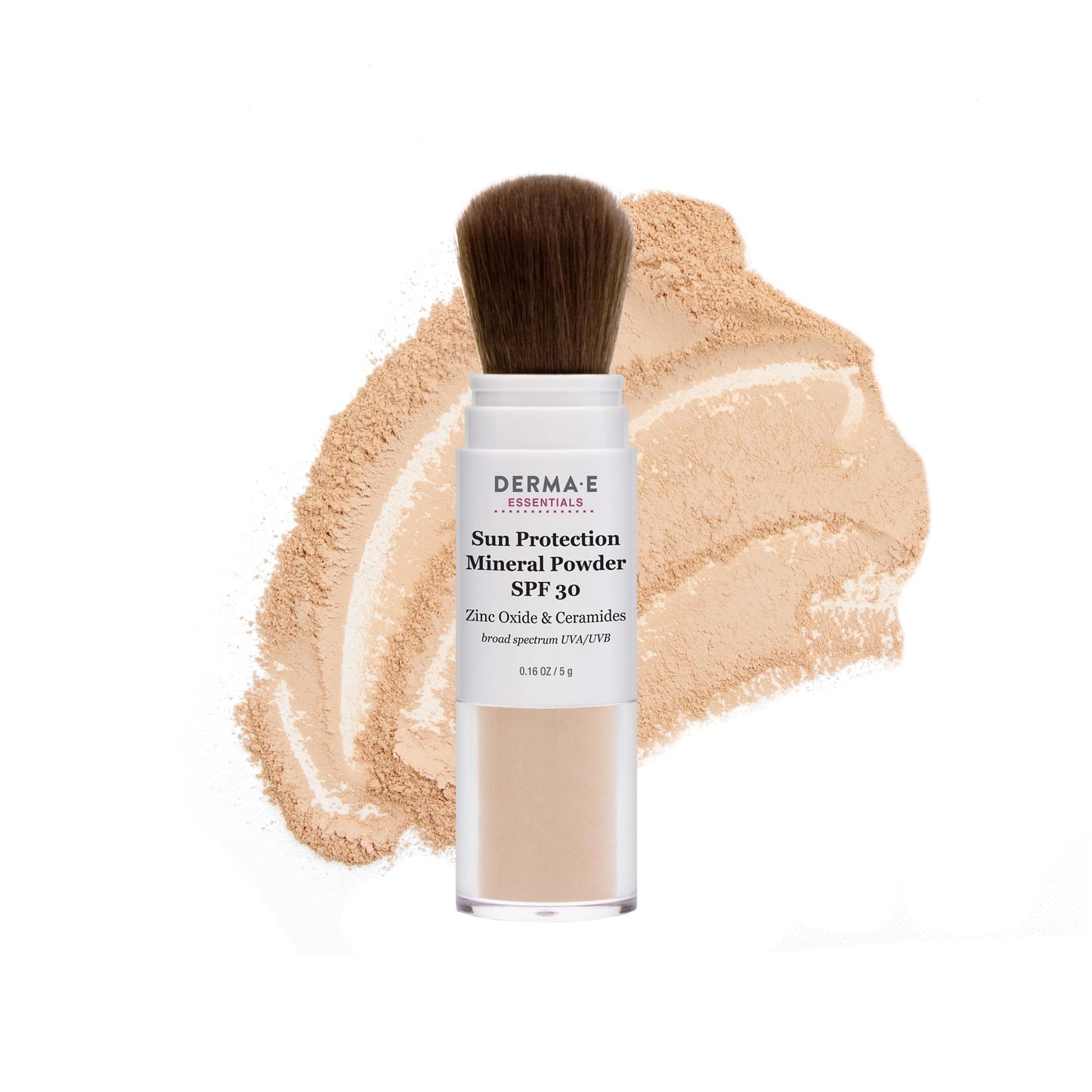 DERMA E Mineral Sunscreen for Face, SPF 30 Brush On Sun Protection Mineral Powder Sunscreen, 0.16 Oz, Mattifying Zinc Oxide & Ceramides, Sets Makeup, Controls Oil, Translucent Finish, All Skin Tones