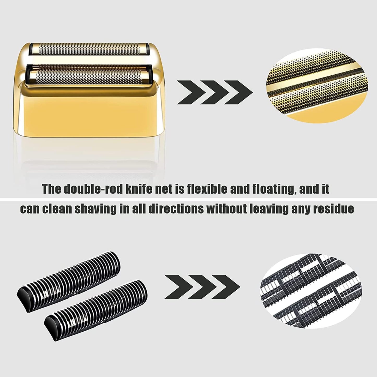 Shaver Replacement Foil and Cutters compatible with BaBylissPRO Barberology Double FXFS2 (2PC Gold)