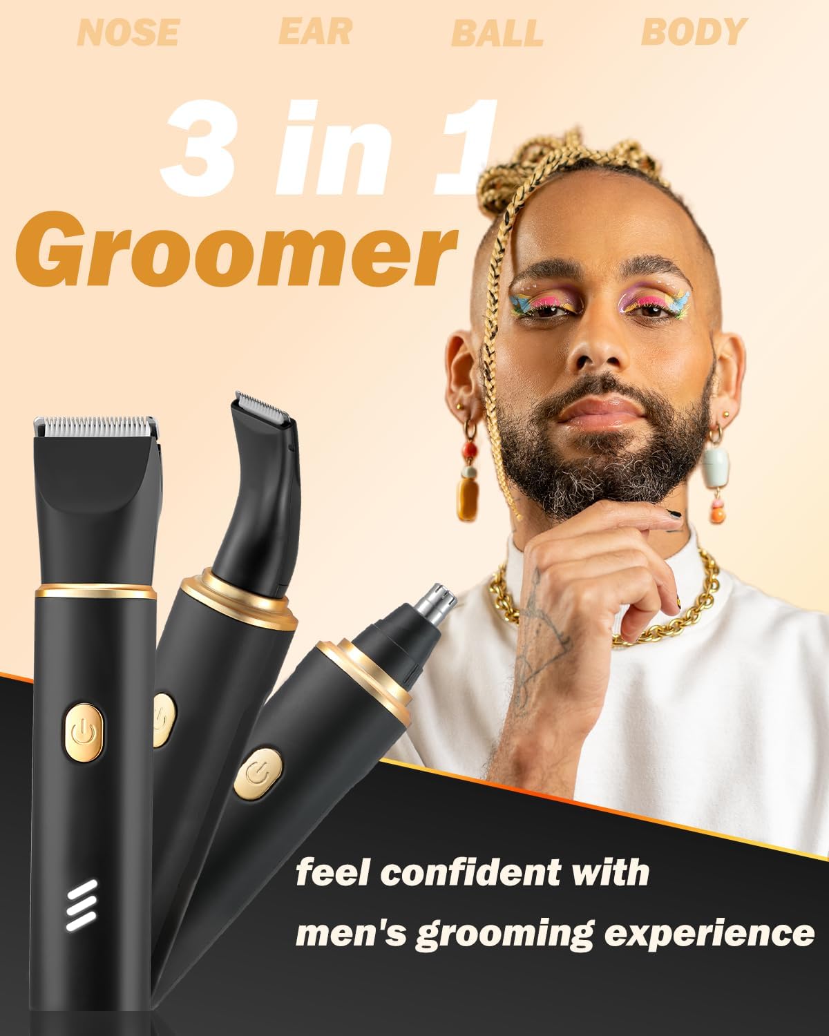 Men's Body Hair Trimmer - 3-in-1 Electric Razor for Groin, Chest & Beard | IPX7 Waterproof, USB-C Rechargeable