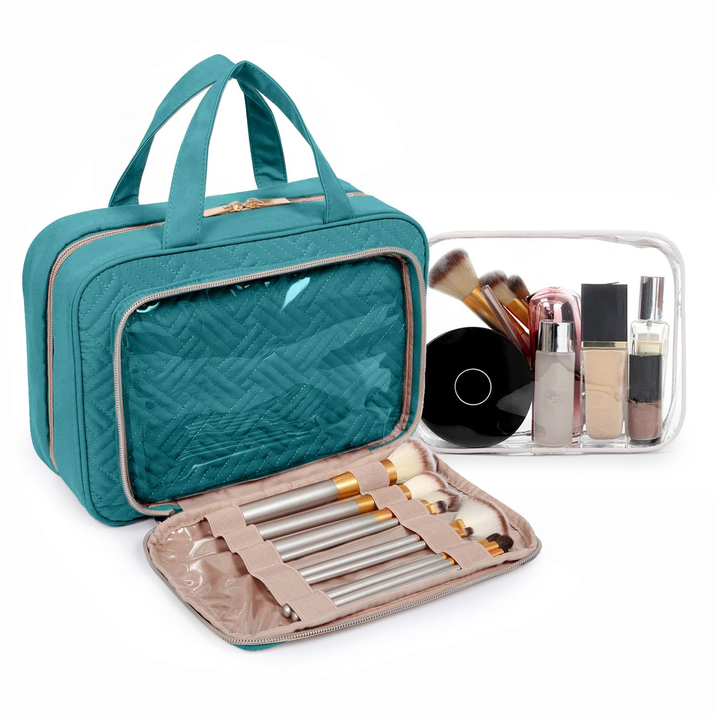 BAGSMART Toiletry Bag Hanging Travel Makeup Organizer with TSA Approved Transparent Cosmetic Bag Makeup Bag for Full Sized Toiletries, Medium-Blue