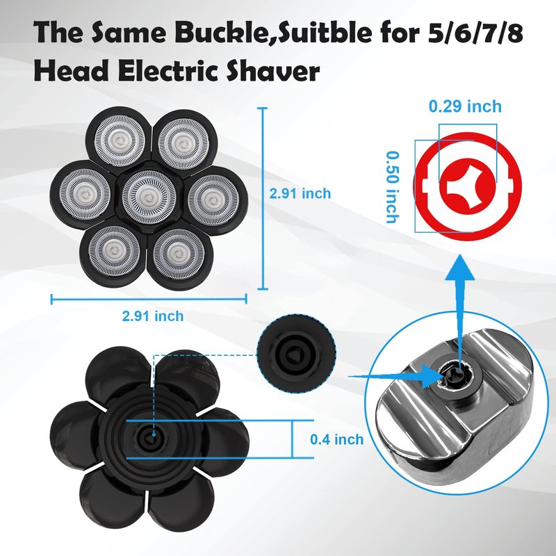 Electric Shaver Replacement Heads 7D - 7 Replacement Blades Head Razor Head Universal Stainless Steel Rotary Blade for Bald Razor for Men (7 Heads Black)