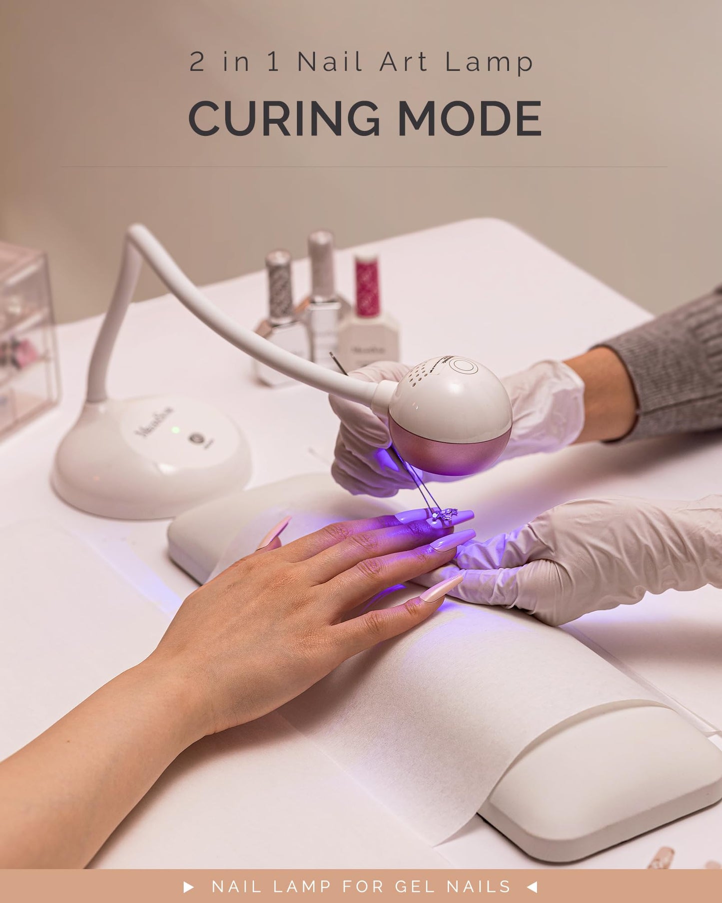 MelodySusie Gooseneck Cordless UV Nail Lamp with Adjustable Light Angle, S-Pro09M 2-in-1 Rechargeable Fast Curing Nail Dryer Cures All Gels, Especially Rhinestone Glue & Liner Gel Polish