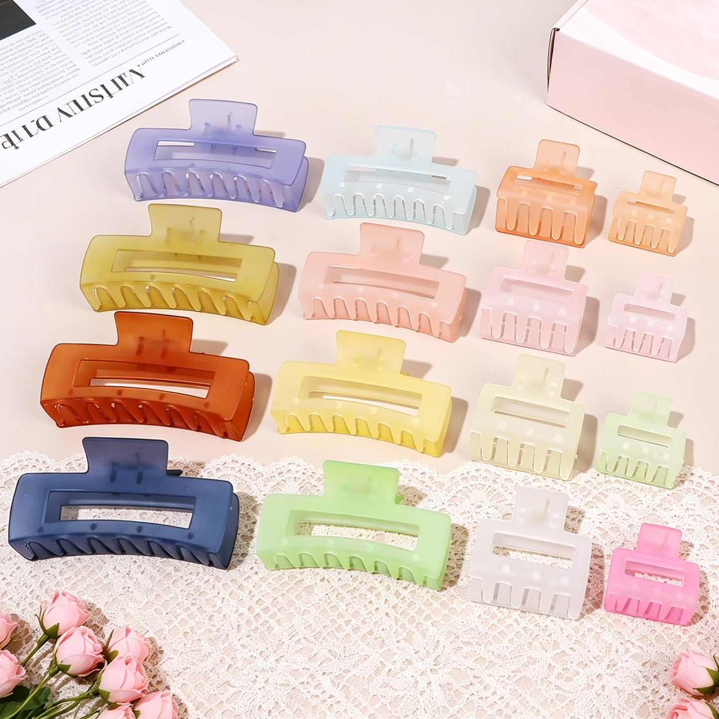 16 Pcs Hair Clips for Women Girls 4 Styles Claw Clips Large Medium Small Mini Hair Claws for Thin Thick Hair Non-Slip Hair Claws (Ice Cream Color)