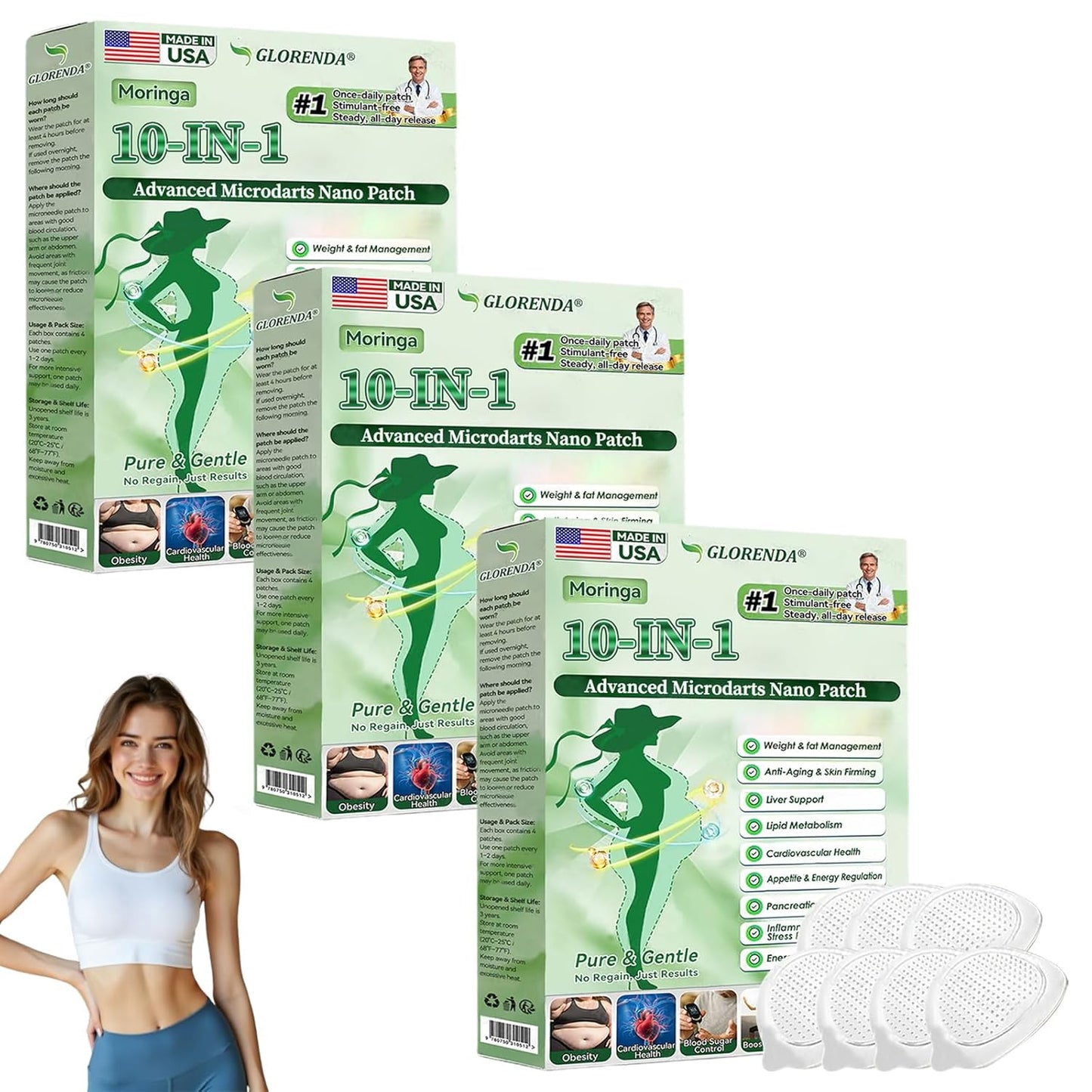Moringa 10-in-1 Nano Microdarts Patch | Natural Skin Care Patches for All Skin Types - 3 Boxes
