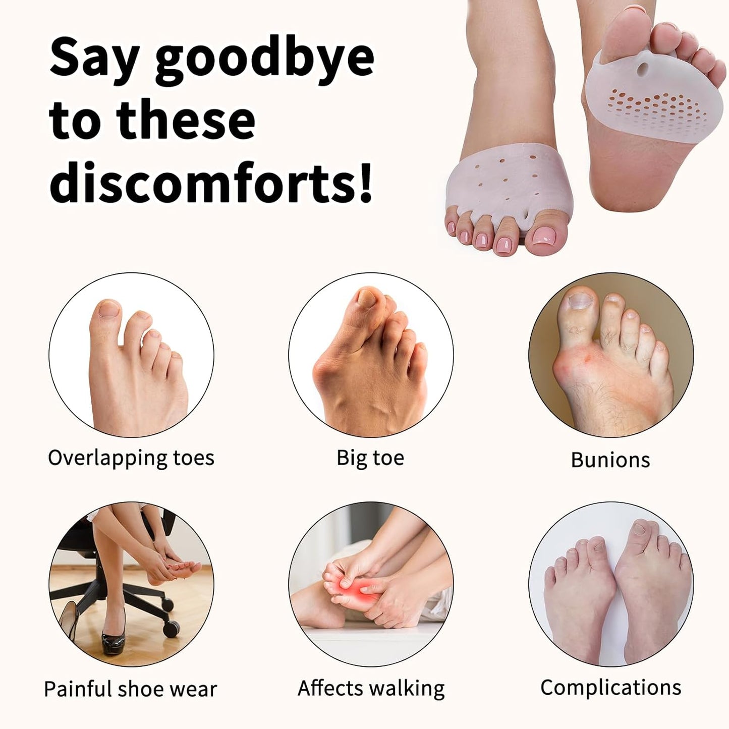 Silicone Toe Separators - Soft Breathable Bunion Relief & Hammer Toe Straighteners | 6 Pairs, 4 Colors, Ultra-Thin Design