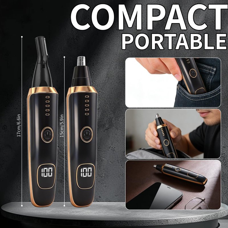 Yunmiss Nose and Ear Hair Trimmer for Men Women,2 in 1 LED Display Eyebrow Hair Trimmer with USB Rechargeable,2026 Portble Waterproof Facial Hair Removal with Dual-Edge Blades for Travel (Black)