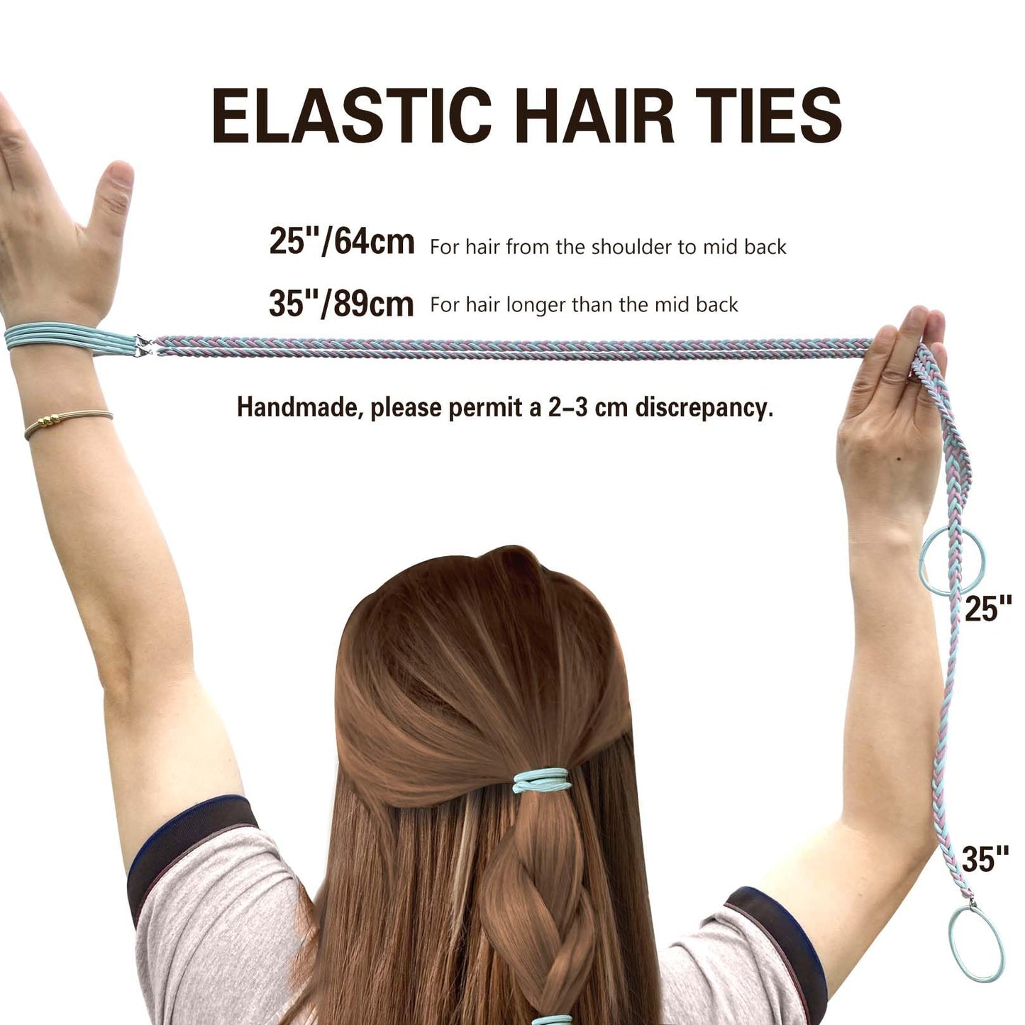 2 Packs (1PC 35"+1PC 25") Green Sport Hair Ties for Women, Strong Elastic Ponytail Holders for Long Thick Curly Hair Anti Breakage Pony Tails Wrap for Swim Diving Motorcycle Rides Skiing Surf