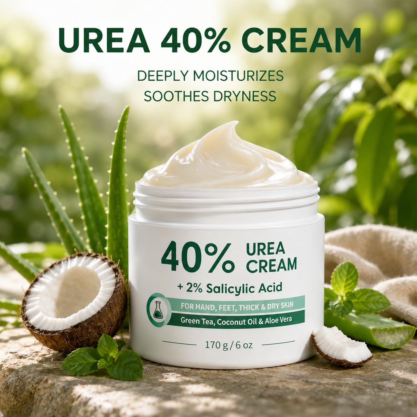 FAMIKYA Urea Cream 40 Percent for Feet Maximum Strength, Foot Cream for Dry Cracked Heels, Callus Remover with 2% Salicylic Acid, Moisturizer for Hands Elbows Knees Rough Skin, 2 Packs