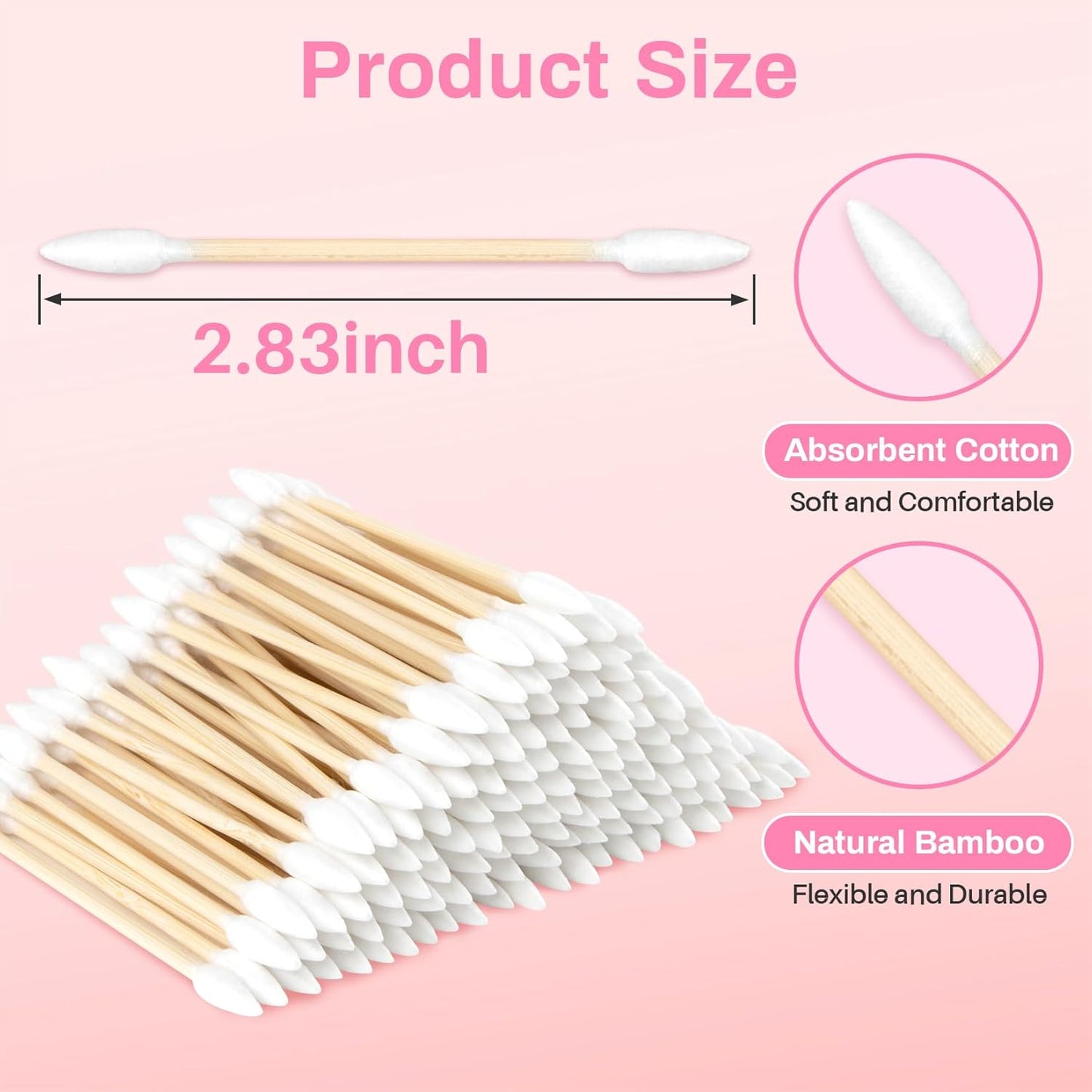 Pointed Cotton Swabs - 300pcs Double Pointy Precision Tips | Bamboo Sticks for Ear Wax Removal & Makeup Applicators