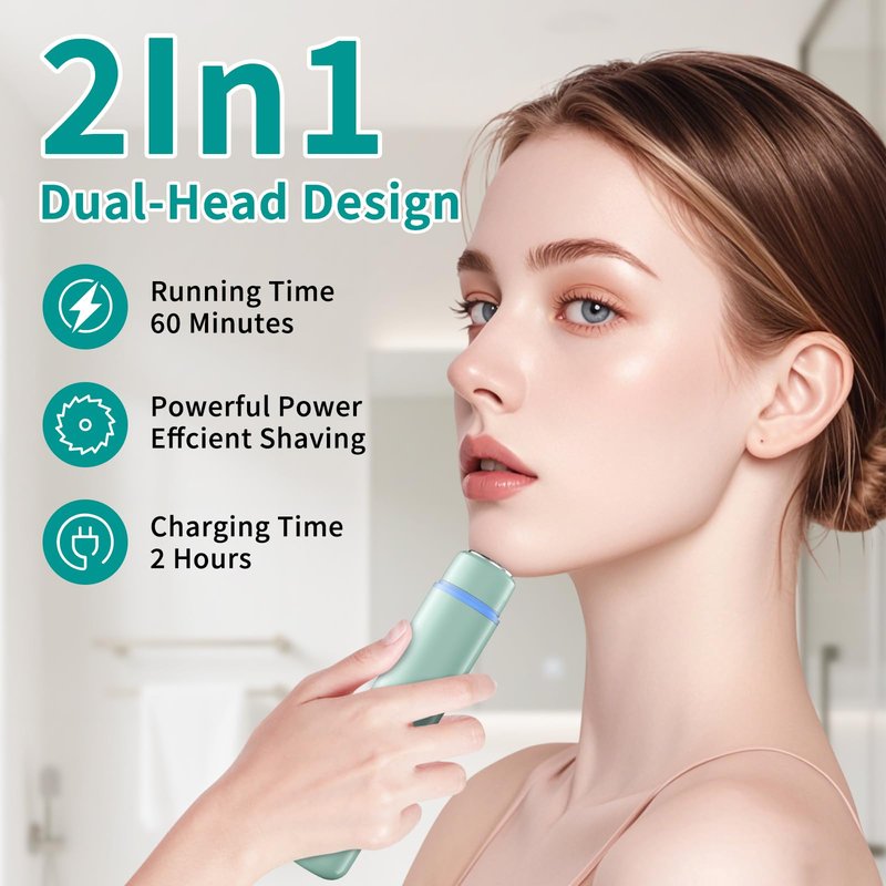 Bikini Trimmer for Women,Rechargeable Electric Razor Remover,2-in-1 Dual Heads Facial & Pubic Hair Removal for Ladies Pubic,FaceUnderarms,Legs Valentine's Day Gift Green