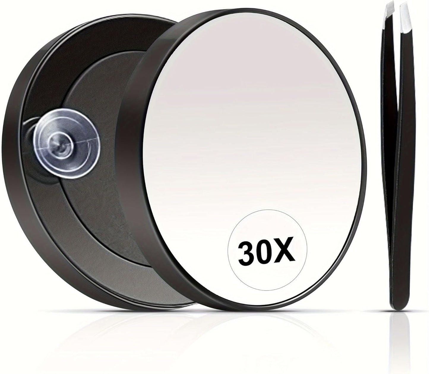 30X Magnifying Makeup Mirror - Compact 3.5 Inch Travel Mirror with Suction Cup & Stainless Steel Tweezers | Perfect for Eyebrows & Facial Hair