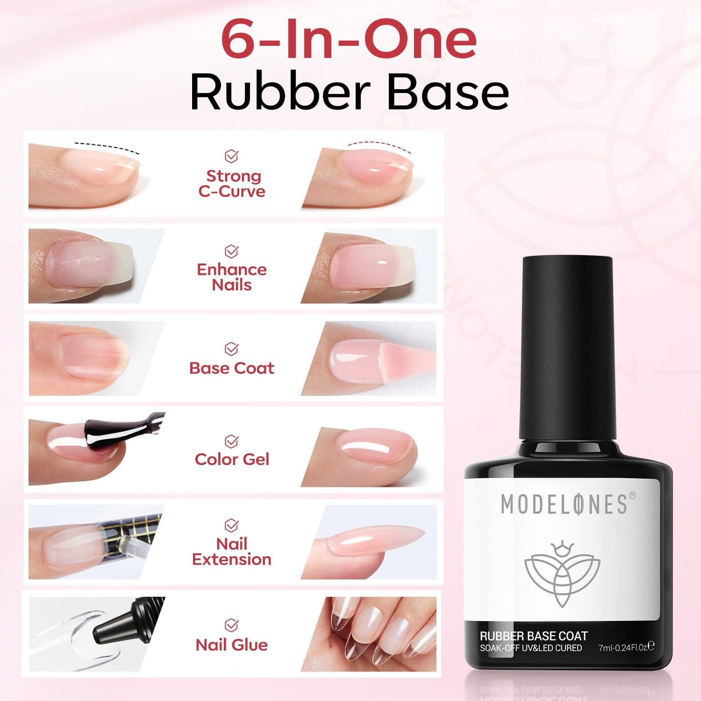 Modelones Builder Rubber Gel Base Coat - Nude Pink Glitter Nail Polish for Strengthening and Apex Building | Long-Lasting UV Manicure