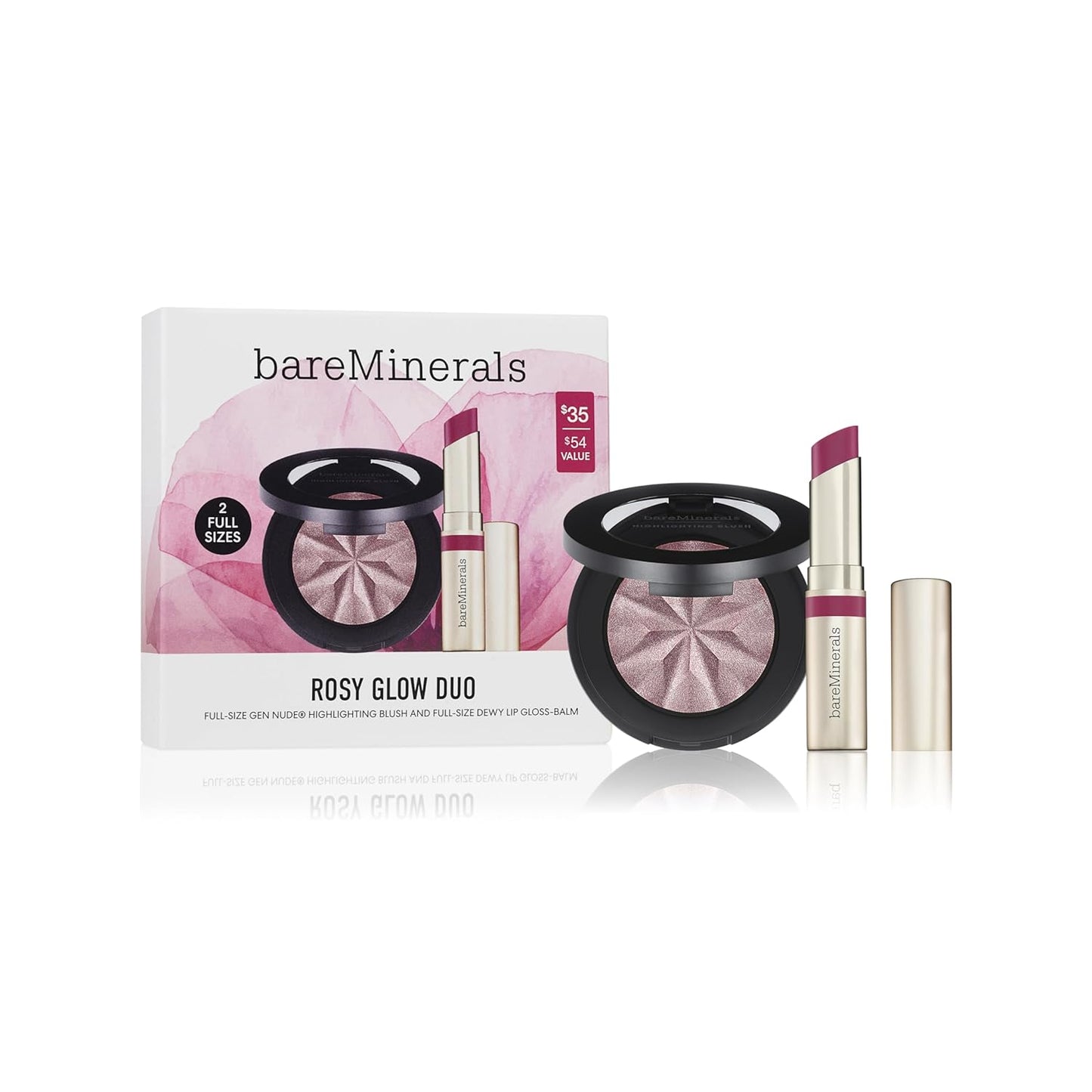 bareMinerals Rosy Glow Duo - Full Size Highlighting Blush & Lip Gloss | Limited Edition Clean Beauty Set for Mother's Day