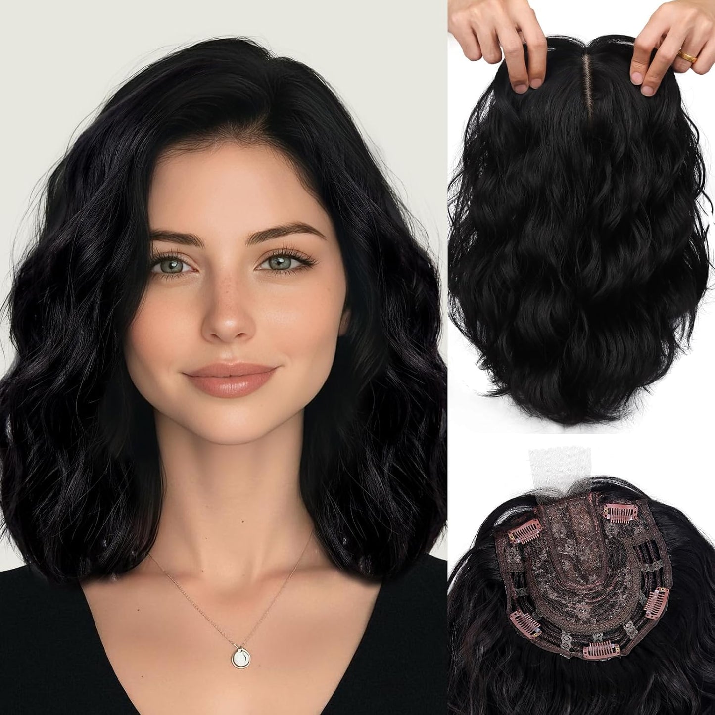 Hair Topper for Women - 11 Inch Short Wavy Synthetic Hairpiece | Heat Resistant, 6.5"x6.5" Base for Thinning Hair