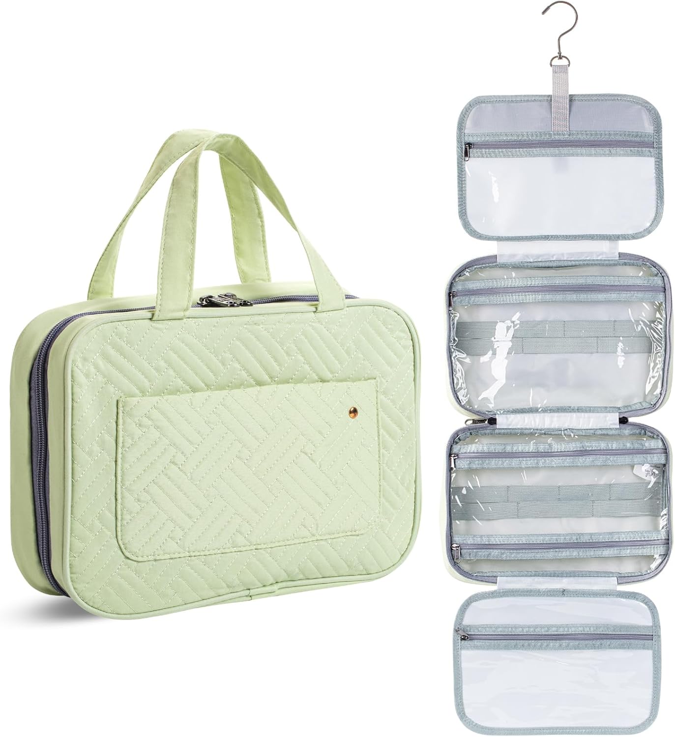 Travel Toiletry Bag Organizer - Green Makeup Bag with Hanging Hook | Water-Resistant Design