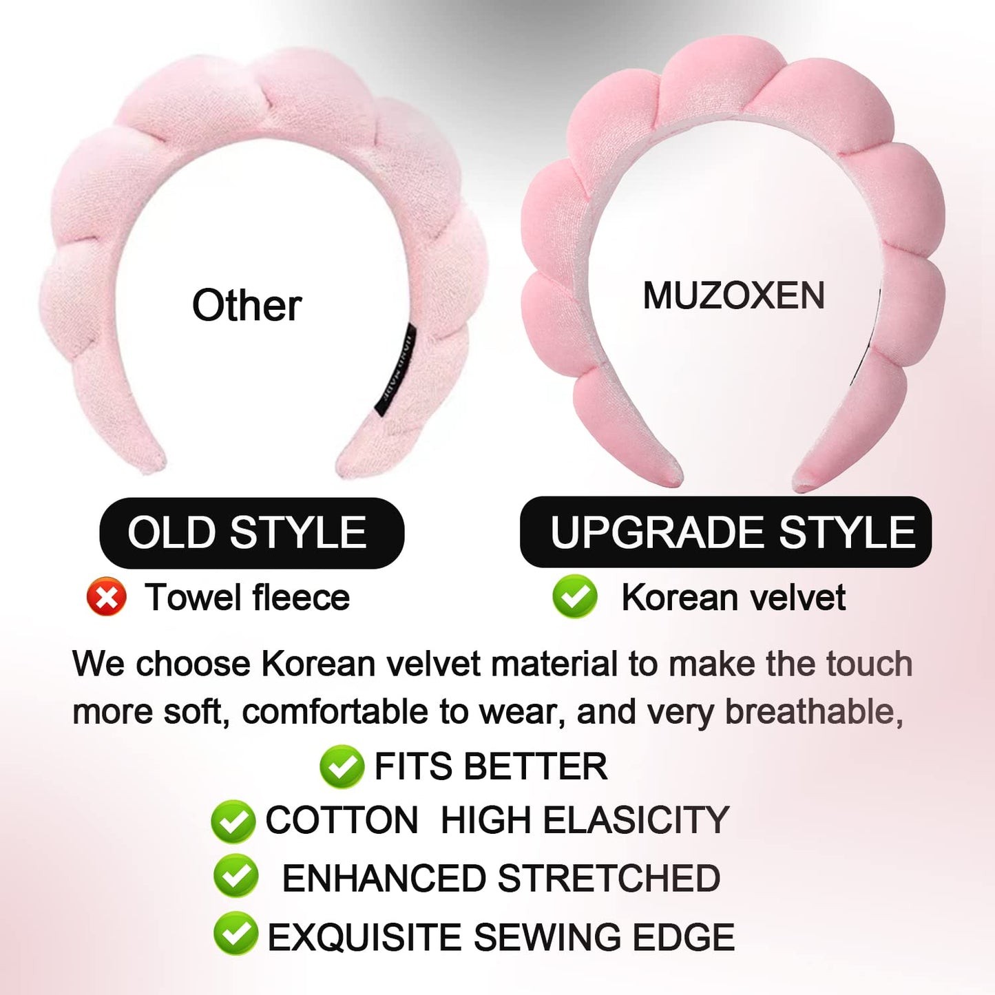Luckybear Spa Headband - Velvet Makeup & Skincare Headband with Face Wash Wristbands | Black