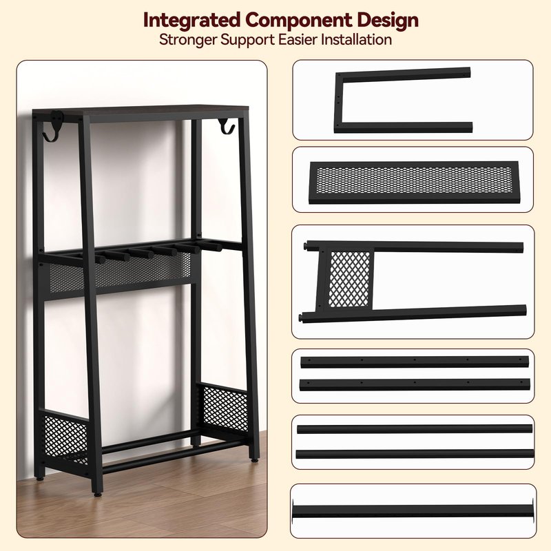JollyJive 5-Guitar Stand with Storage Shelf, Heavy Duty Multi-Guitar Rack Floor Holder for Acoustic Electric Guitars & Bass, Patented Anti-Collision Mesh Shield, Ultra-Stable