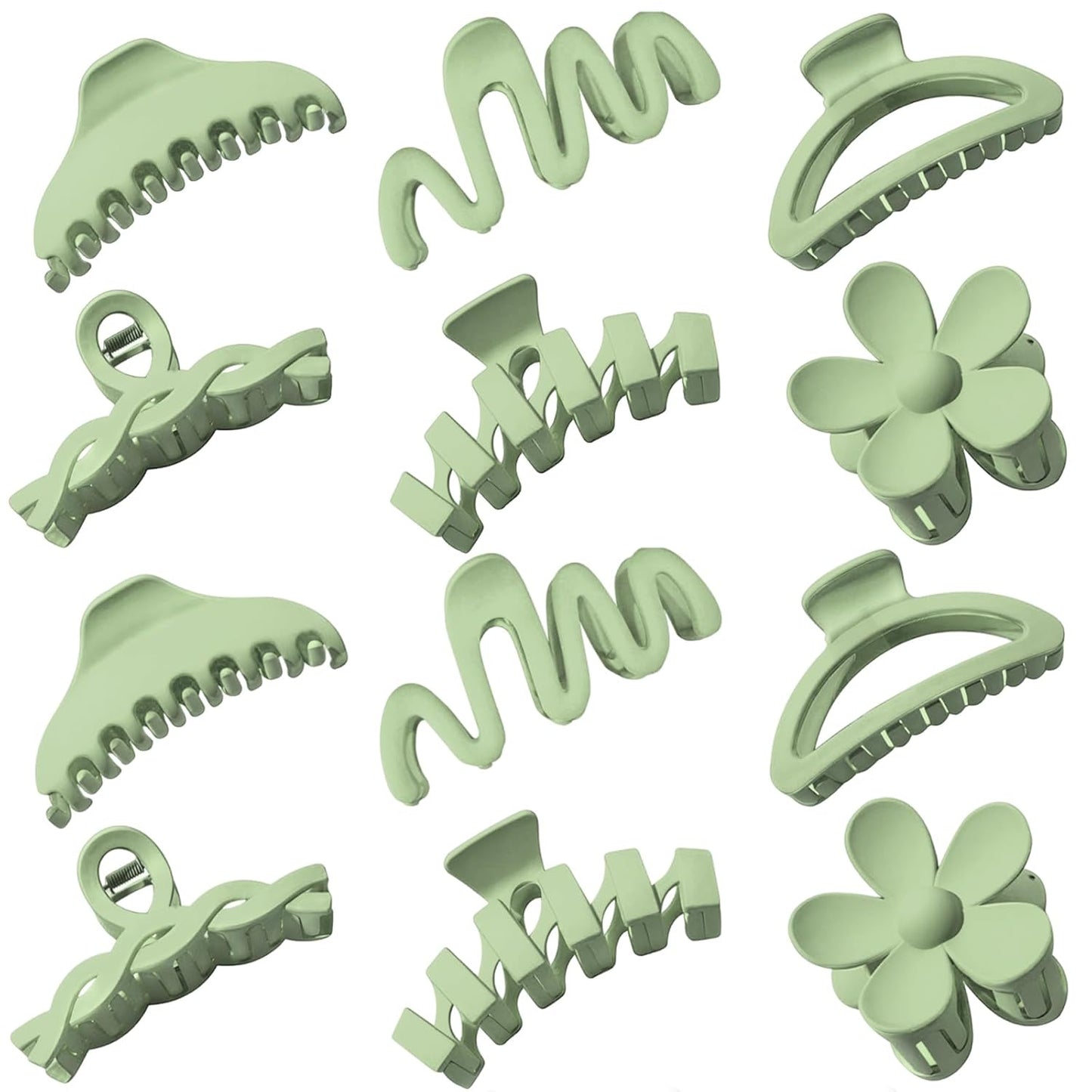Claw Clips for Women - 12 Pcs Non-Slip Large Jaw Hair Clips | Multi-Shape Black Accessories for Thick & Curly Hair