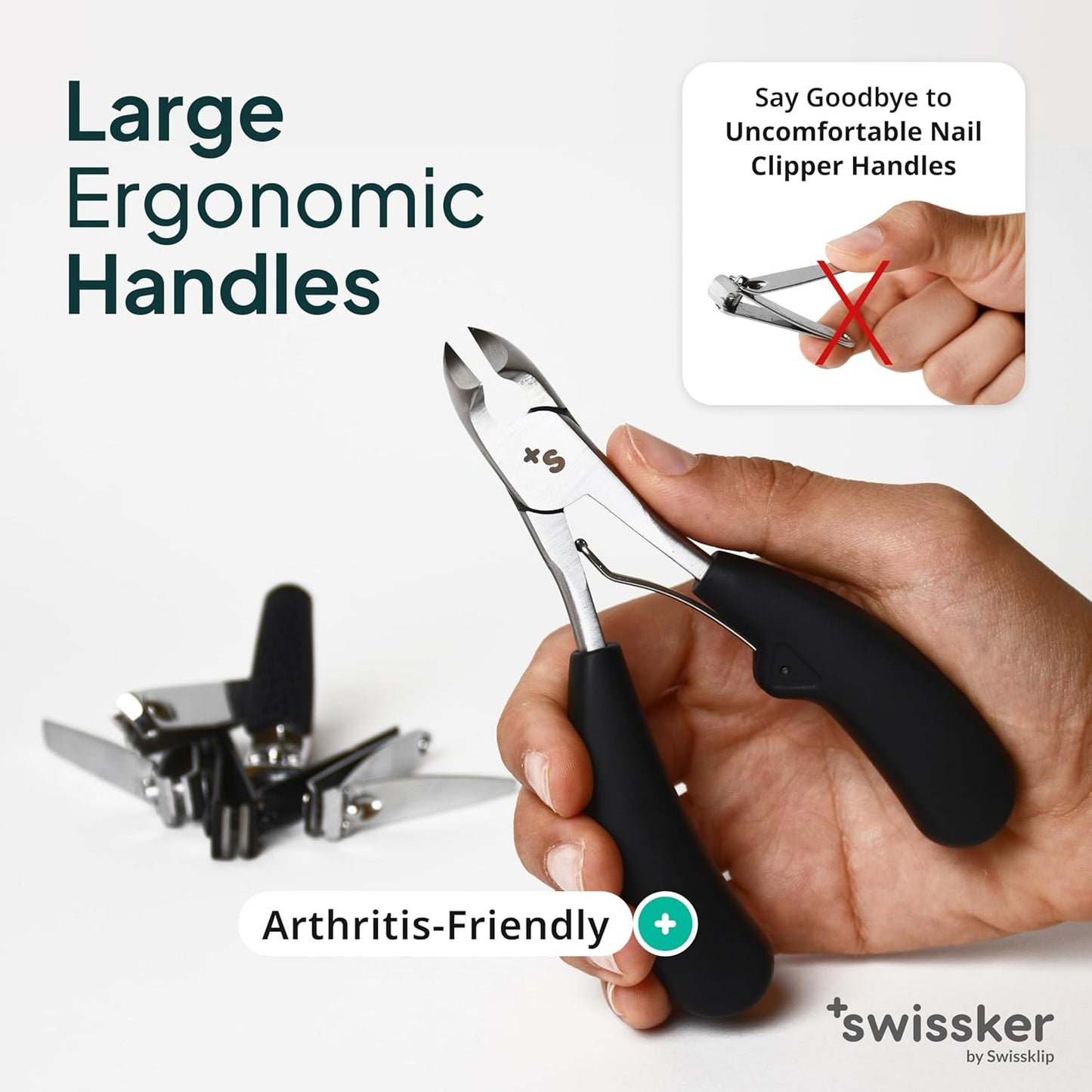 Swissker Heavy Duty Toenail Clippers - Ergonomic Large Nail Cutter for Thick Nails | Professional Long Handle for Seniors