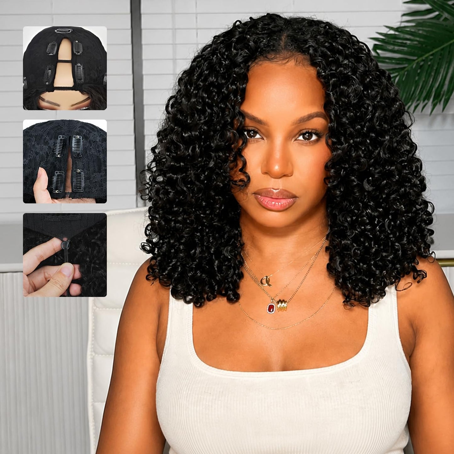 Burmese Curly Half Wig - 220% Density 100% Real Human Hair | Glueless 3-in-1 Headband Wig, 16 Inch