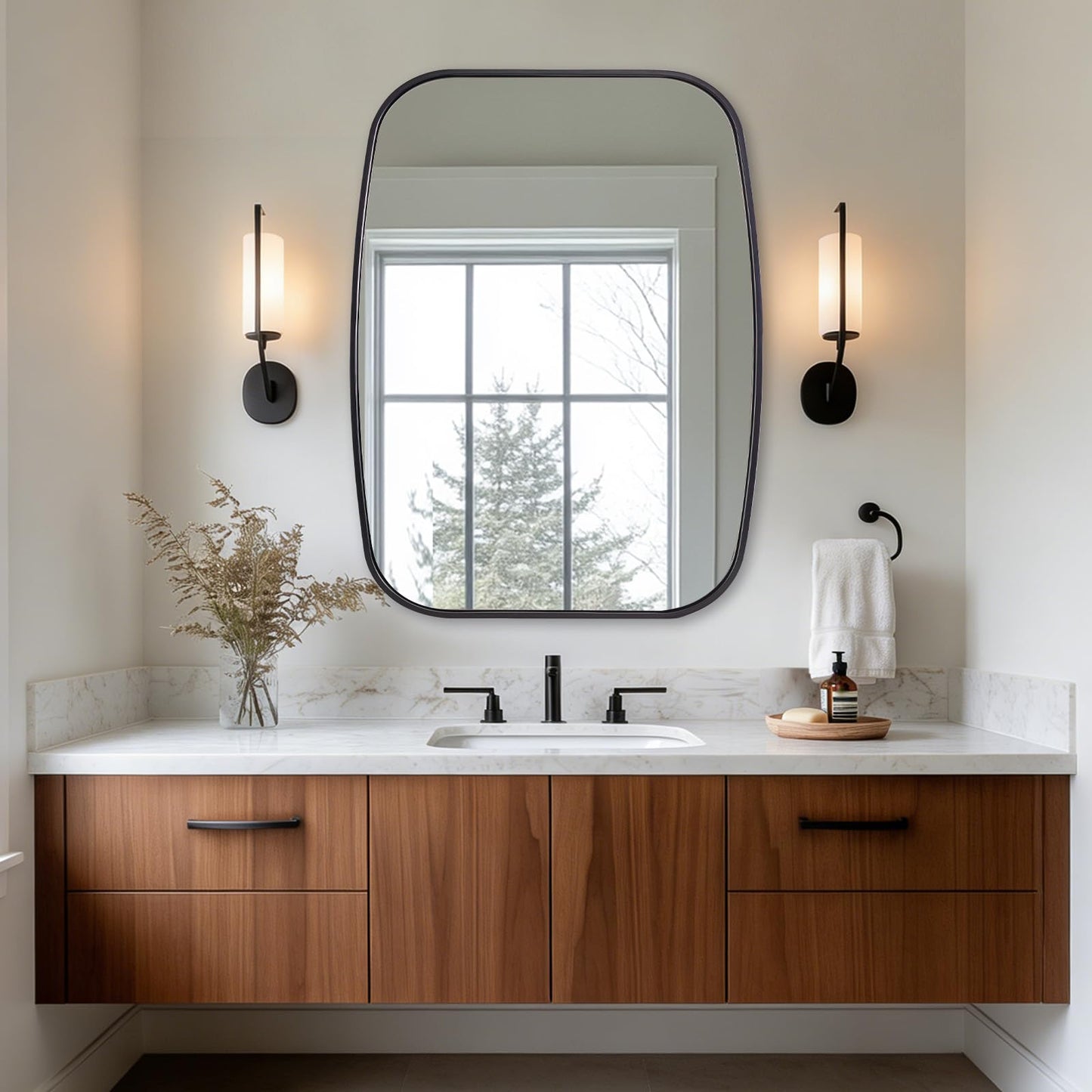 ANDY STAR Black Oval Square Mirrors for Bathroom, 24x32 Inch Oblong Bathroom Mirrors for Over Sink, Modern Metal Vanity Mirror, SUS304 Squoval Tube Frame, Wall-Mounted Vertically or Horizontally
