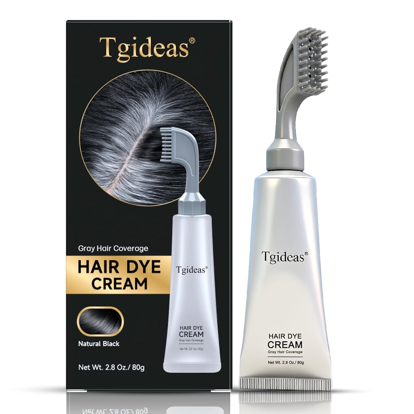 Hair Dye Cream Comb - Natural Plant Extract, Ammonia Free Gray Coverage | Natural Black, 2.8 Oz