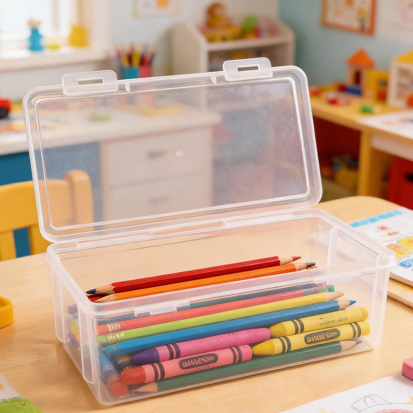Clear Pencil Box Plastic Pencil Case with Latching Lid, Large Capacity Transparent Pen Storage Organizer for Office Desk, Stackable Stationery Box for Arts and Crafts Supplies