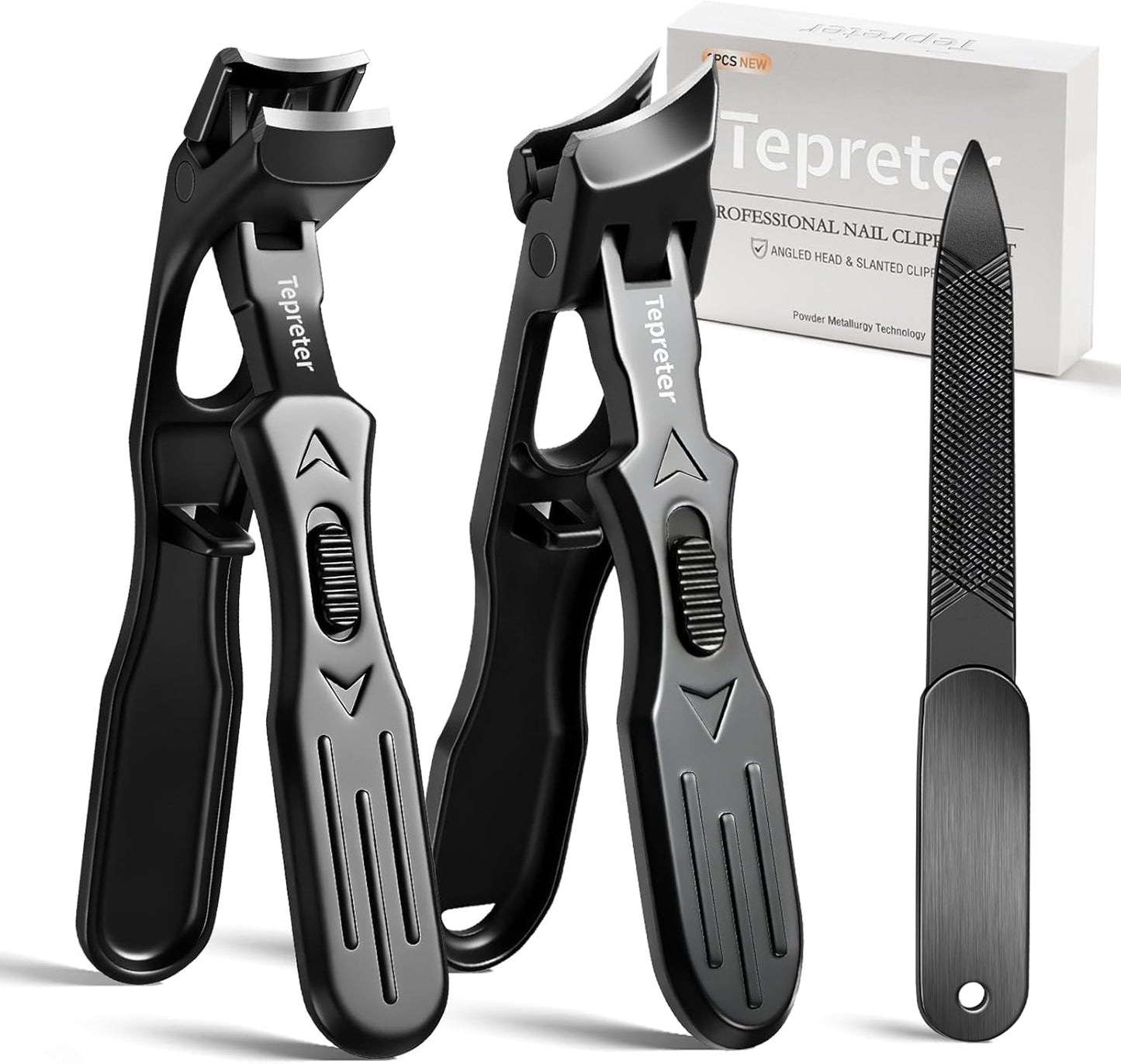 Nail Clippers Set for Seniors - 3-Piece Angled Head Toenail & Fingernail Cutters | Heavy Duty with Wide Jaw Opening