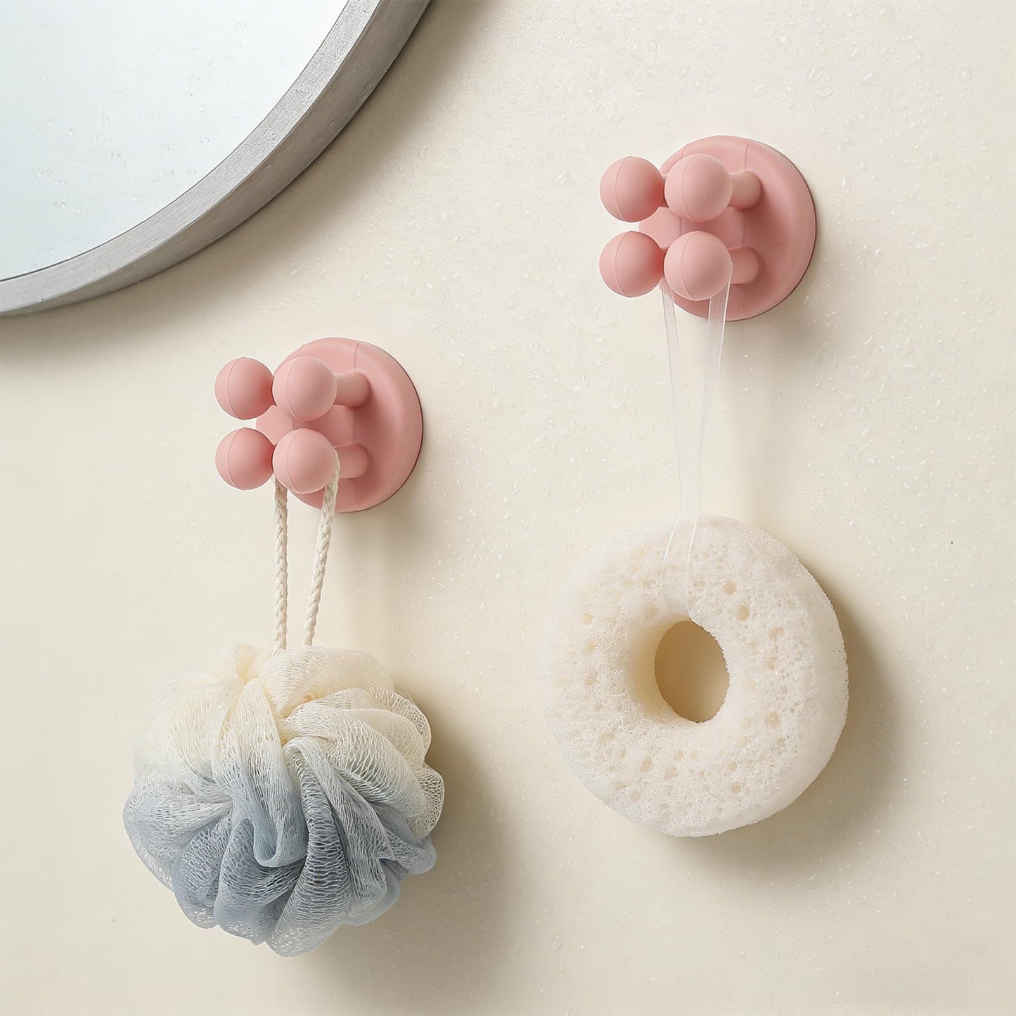 5 Pcs Razor Holder for Shower, Silicone Toothbrush Holder for Shower, Multifunctional Waterproof Self Adhesive Cute Utility Hook for Hanging Towel Bathroom Kitchen Living Room Office(Pink)