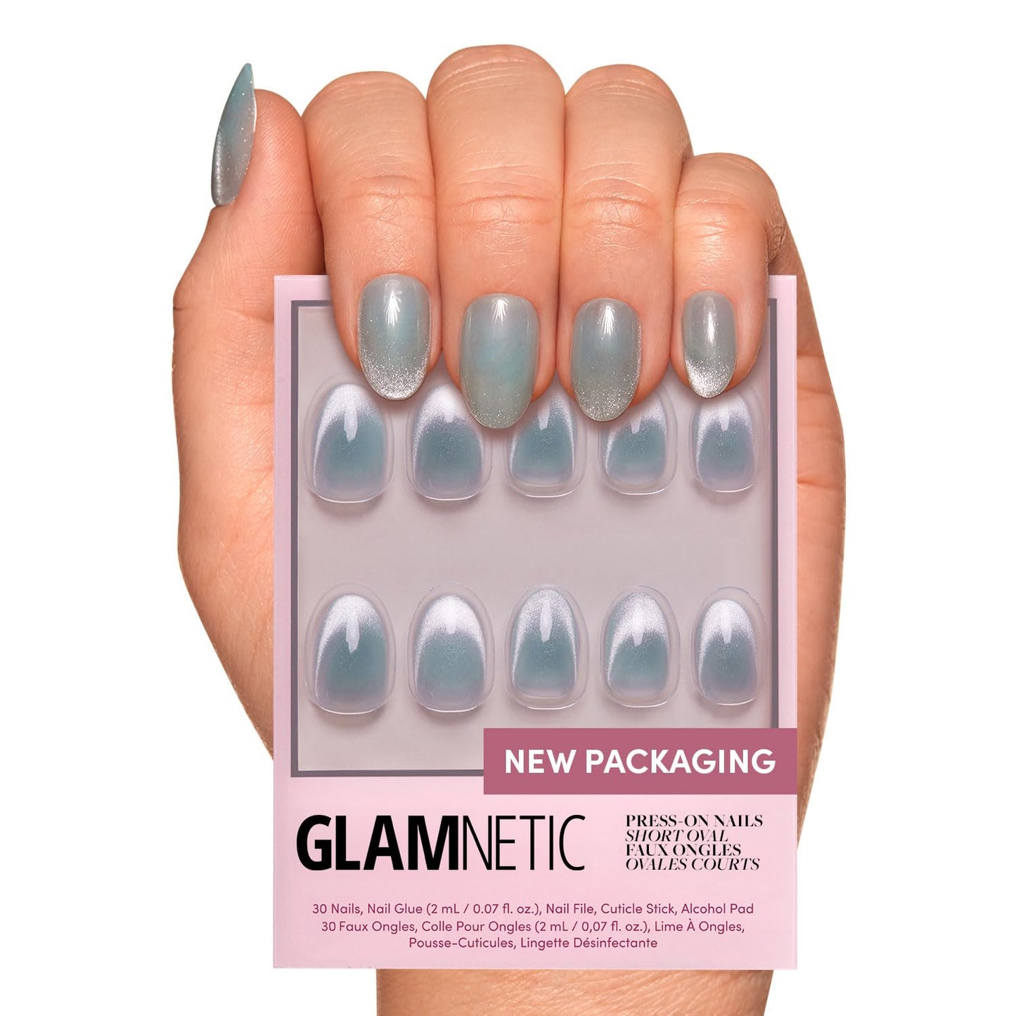 Glamnetic Press On Nails - Honey Bun | Trendy Velvet Sparkly Short Almond Nails | 30 Nail Kit with Glue, 15 Sizes