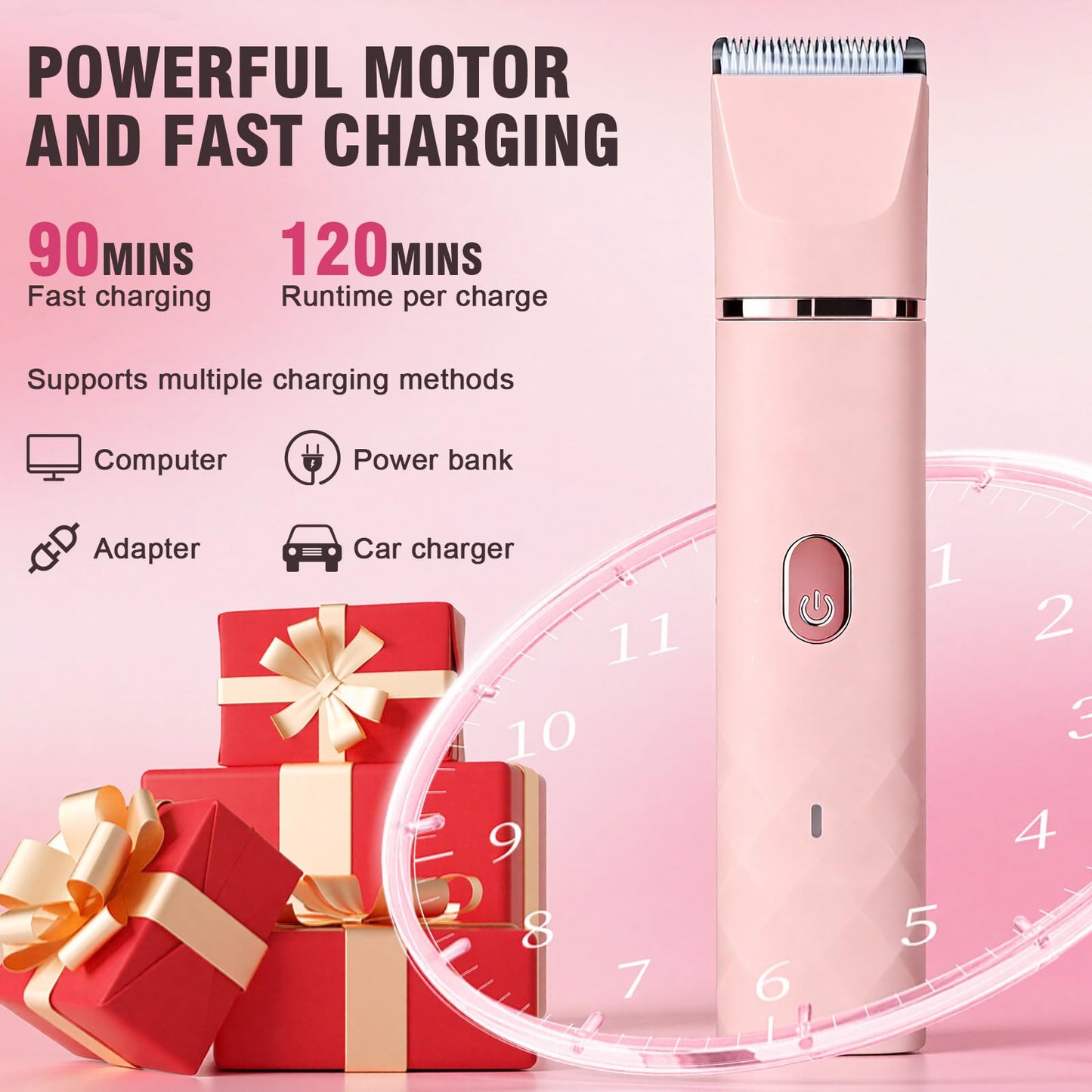 Bikini Trimmer for Women, 2-in-1 Electric Razor for Pubic Hair, Waterproof Wet Dry Body Shaver with Gentle Ceramic Blade, Rechargeable Portable Grooming Tool for Sensitive Areas, Pink