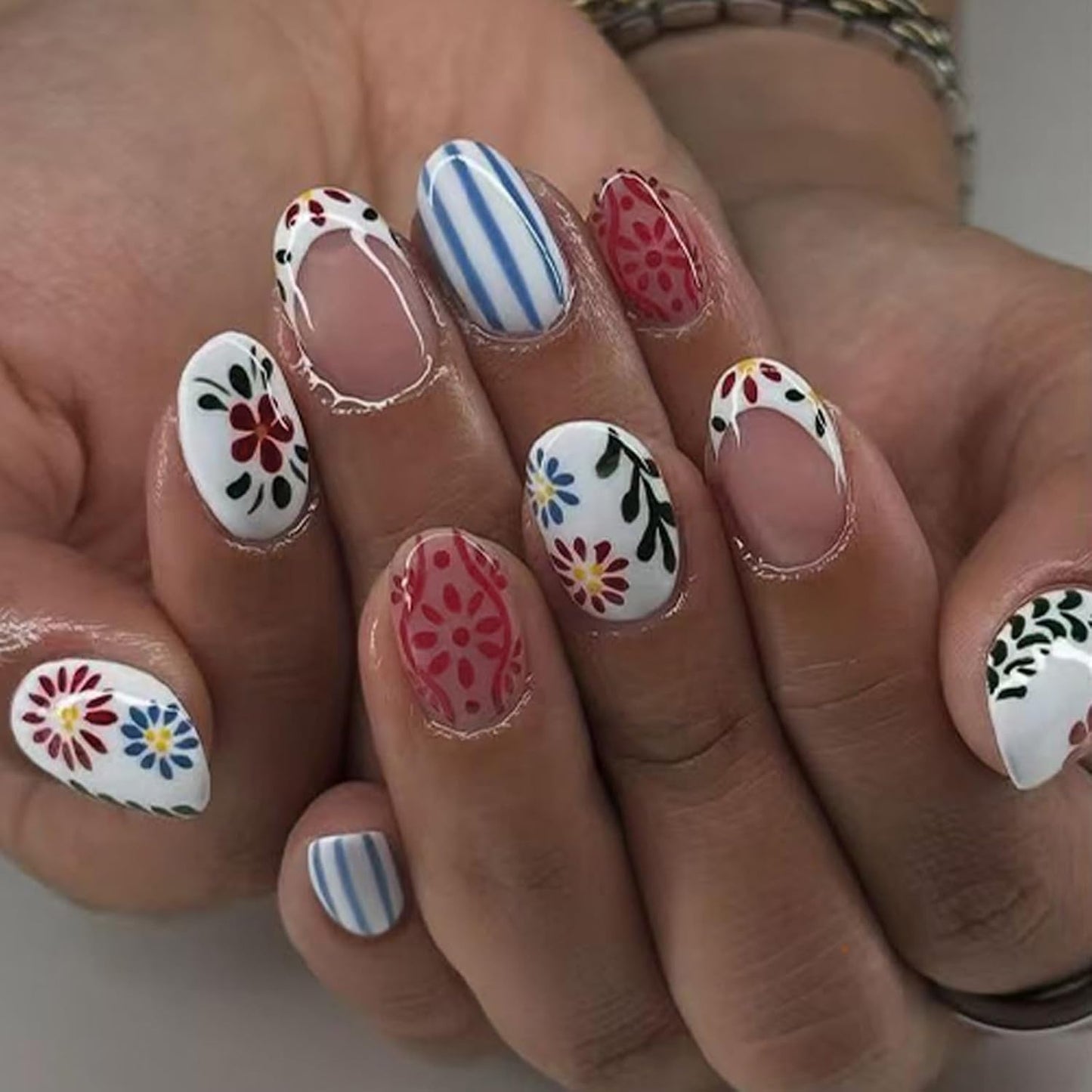 Medium Oval Press-On Nails - Glossy Summer Designs | Cute Orange, Reusable Full Cover Nails, 24 Pcs