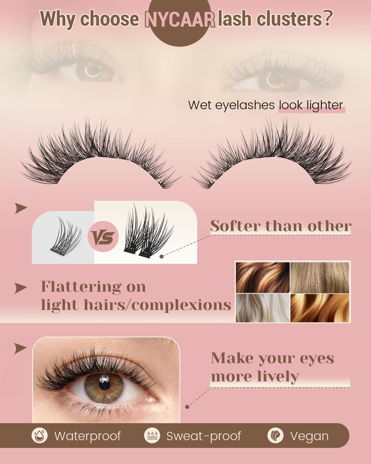 Natural Eyelash Clusters - 144pcs Wispy Lash Extensions | C Curl, Invisible Band, 8-16mm for Beginners