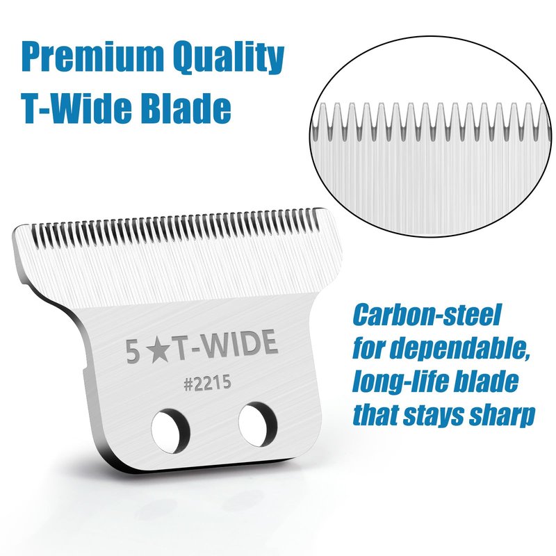 2215 Replacement T Wide Blades for Wahl 5 Star Detailer Li Trimmer 8081 and 8171 - Adjustable Stainless-steel Zero-Gap Trimmer Blade, Silver